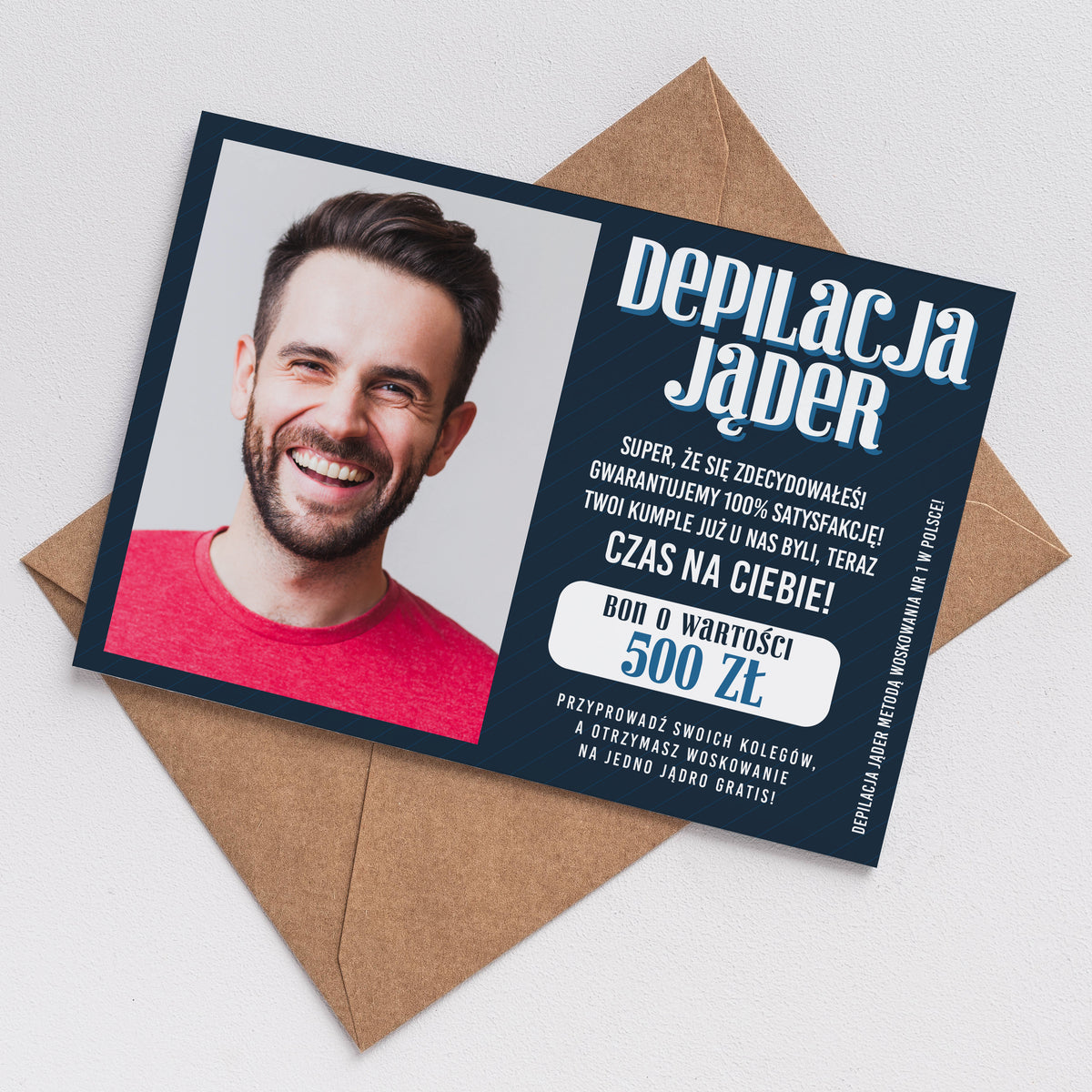 Śmieszna kartka xxl - voucher na depilację jąder