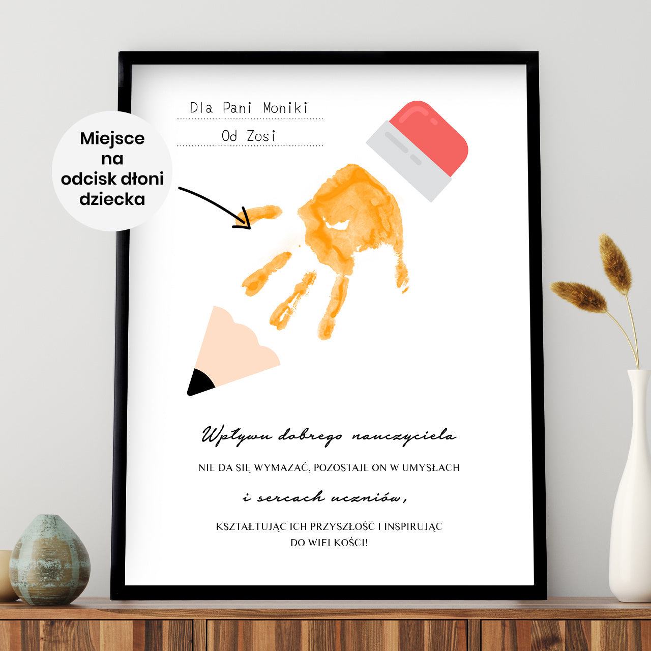Plakat dla przedszkolanki z odciskiem dłoni prezent dla przedszkolanki prezent dla pani z przedszkola