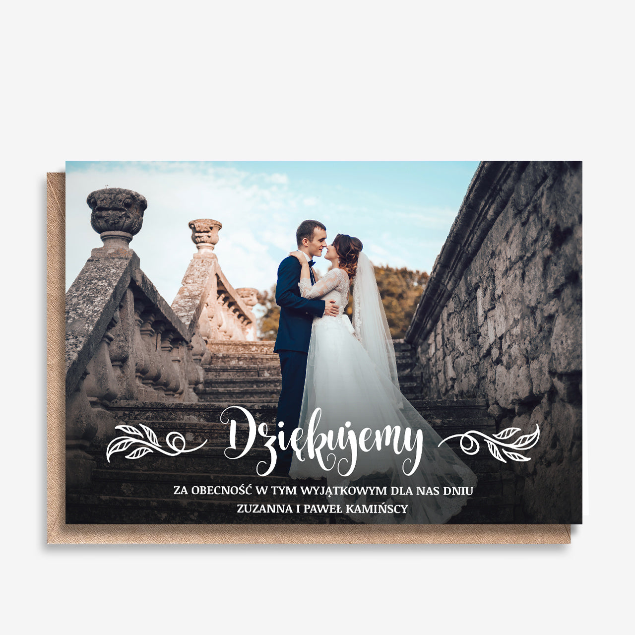 Kartka ze zdjęciem na podziękowanie ślubne kartka ślubna podziękowanie za przybycie podziękowanie na ślub