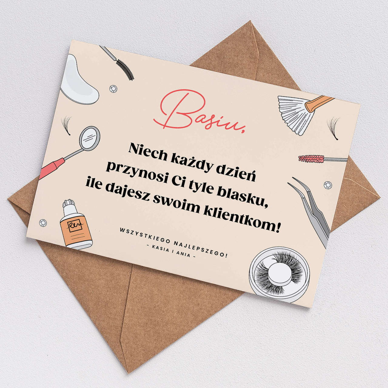 Kartka z życzeniami dla stylistki rzęs prezent dla stylistki rzęs kartka personalizowana