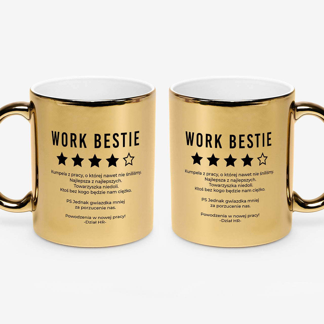 Personalizowany złoty kubek - Work Bestie - upominek na odejście z pracy upominek dla koleżanki z pracy