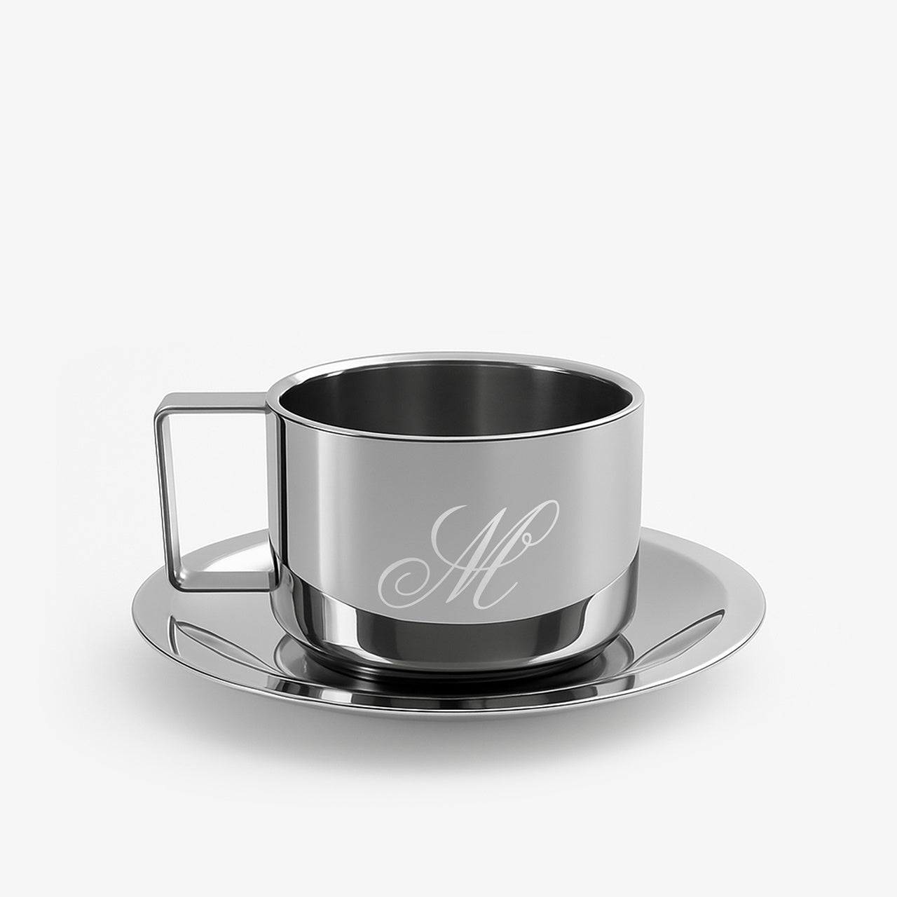 Metalowa filiżanka ze spodkiem – Inicjał elegancji prezent filiżanka z grawerem