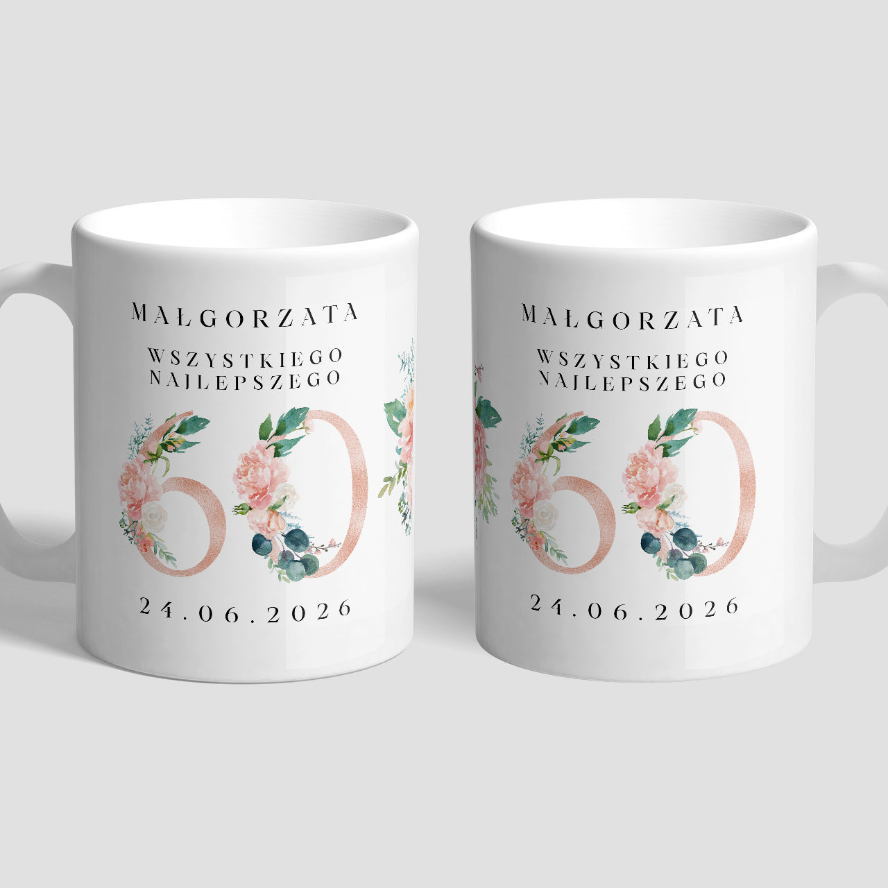 Personalizowany kubek w kwiaty - prezent na 60 urodziny dla kobiety