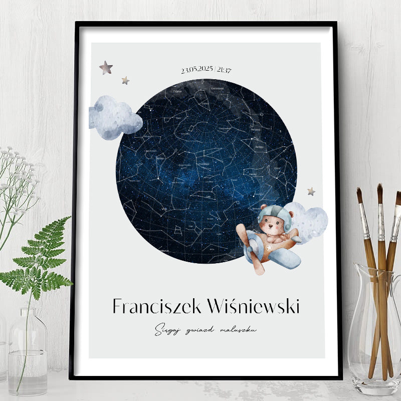 Plakat do pokoju chłopca MAPA GWIAZD plakat dla chłopca prezent dla dziecka prezent dla chłopca