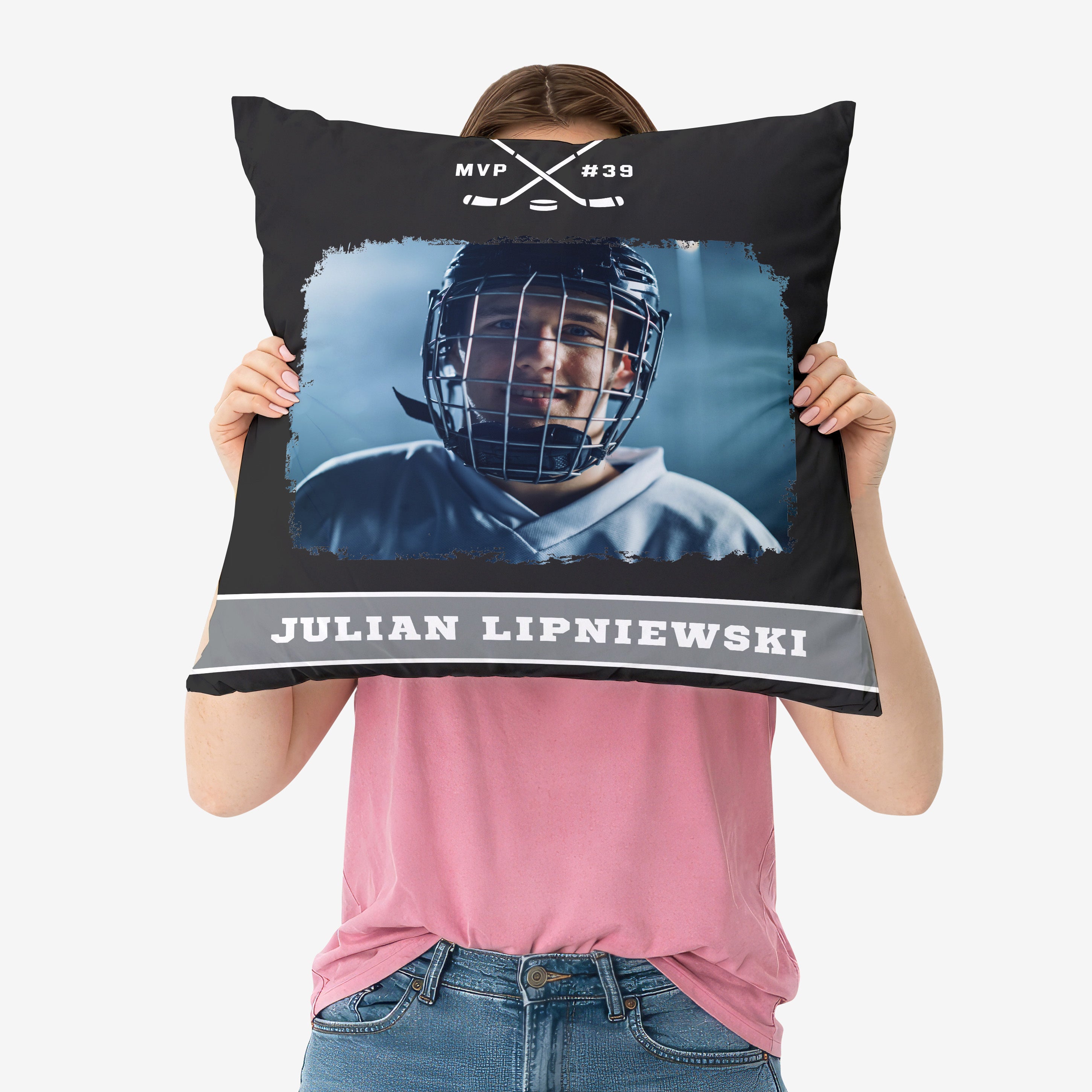 Personalizowana poduszka ze zdjęciem - prezent dla hokeisty prezent dla fana hokeja prezent dla sportowca