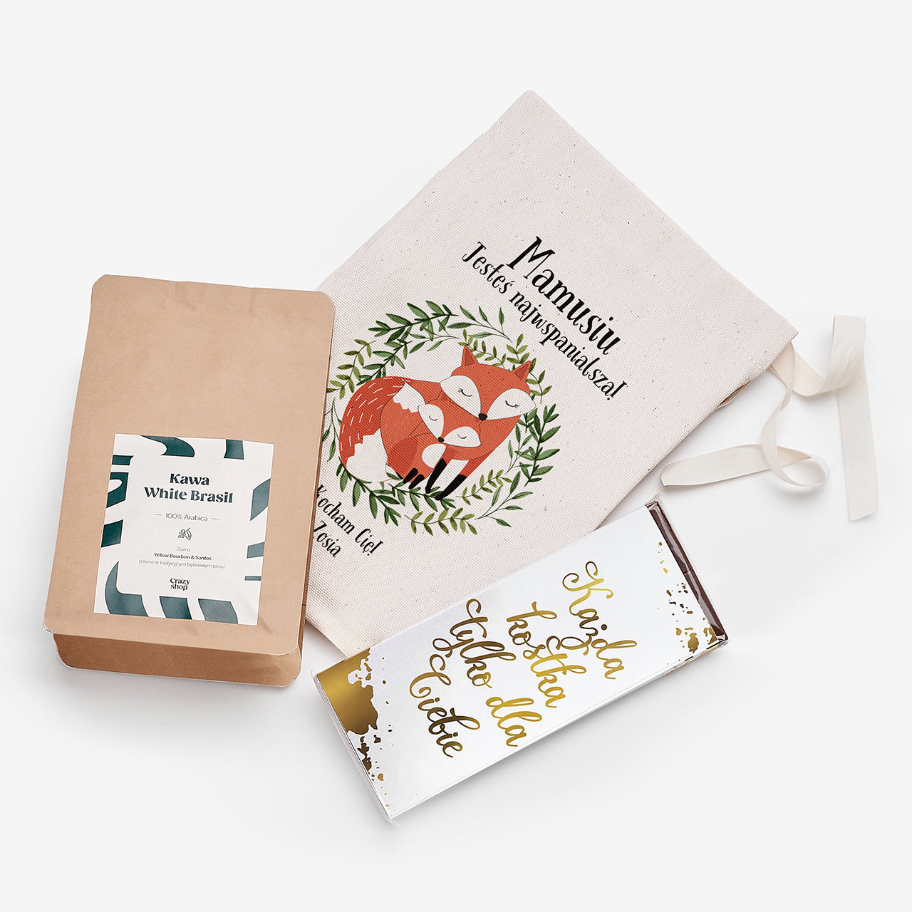 Czekolada i kawa w dedykowanym woreczku - Jesteś Najwspanialsza - prezent z okazji Dnia Mamy prezent na dzień mamy