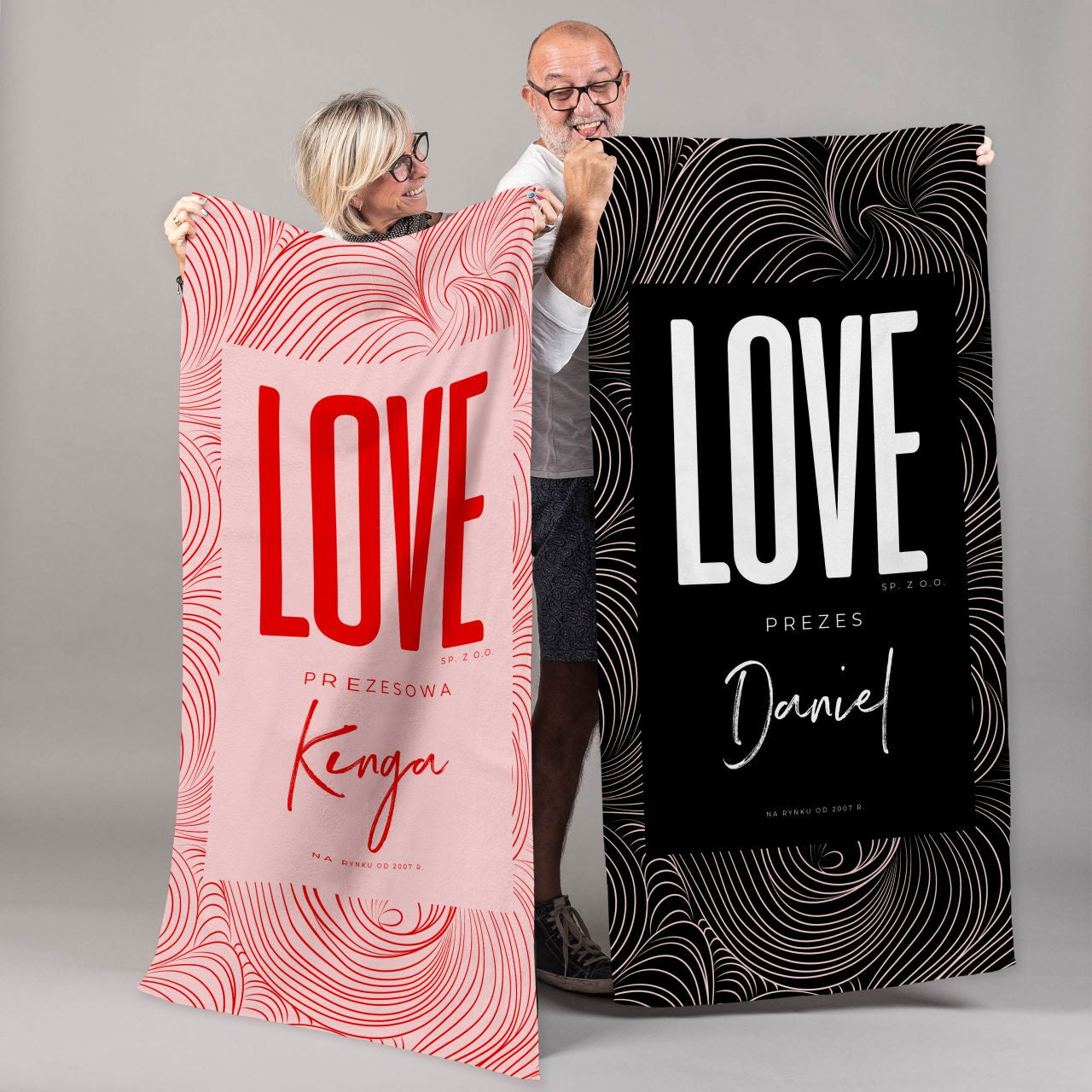 Personalizowane ręczniki Love - prezent na Rocznicę Ślubu ręczniki z imionami dla pary ręcznik dla pary