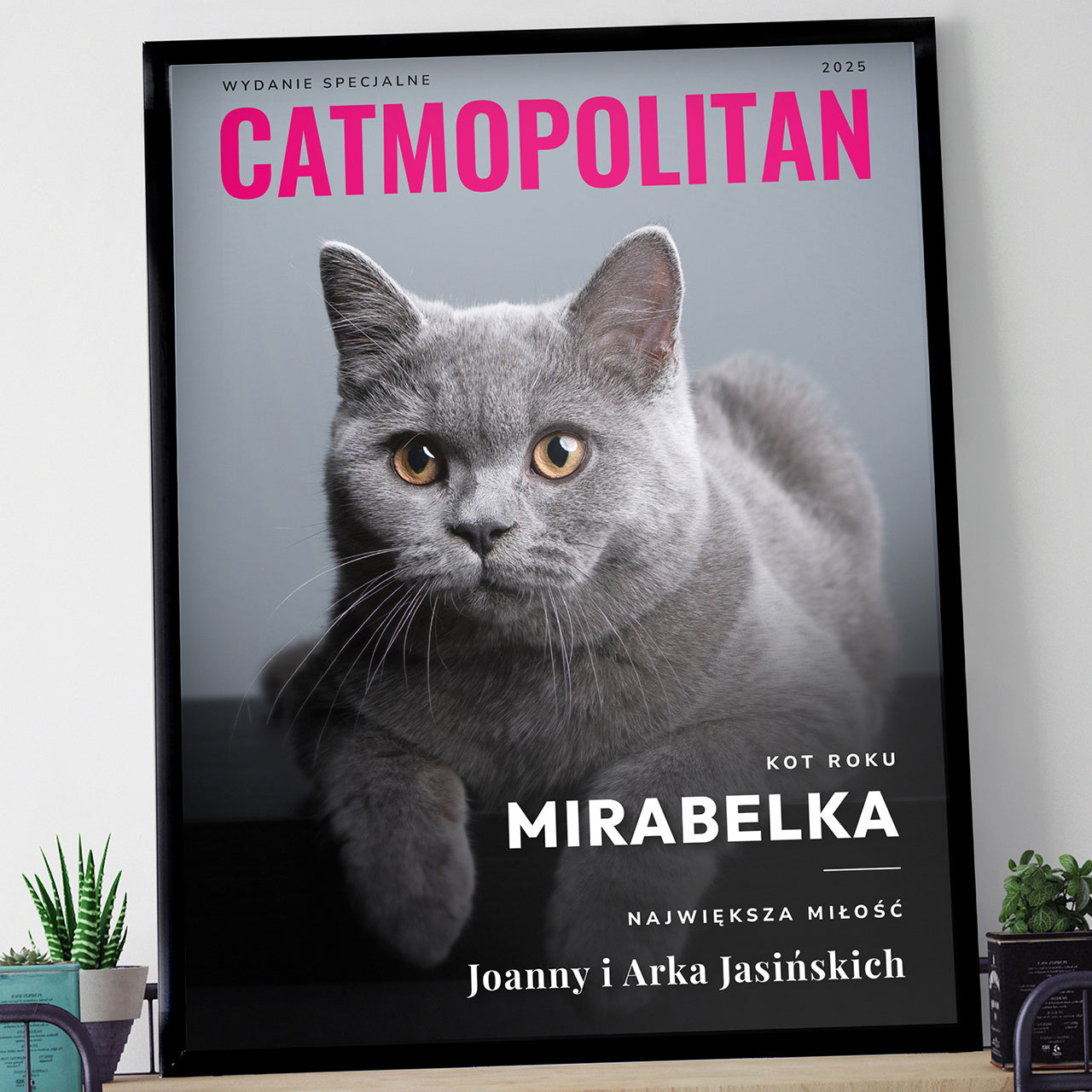 Plakat dla miłośnika kotów – Catmopolitan plakat z kotem personalizowany prezent dla kociarza 