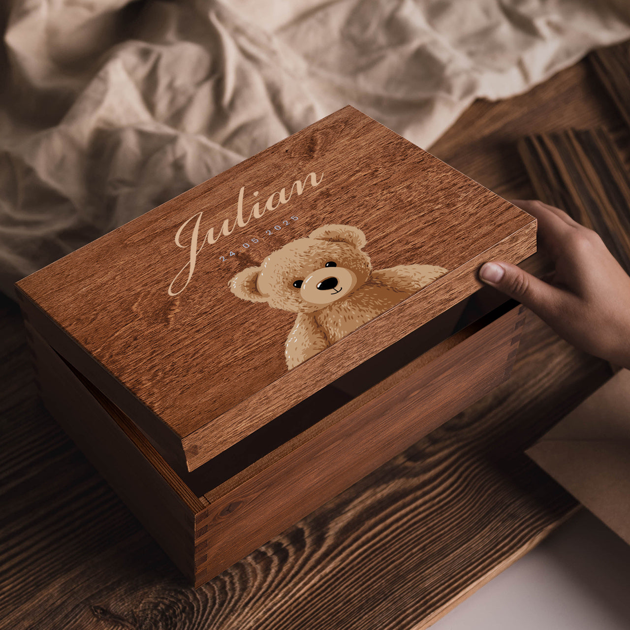 Memory Box - prezent dla dziecka pudełko na drobiazgi grawerowane pudełko dla dziecka skrzyneczka drewniana