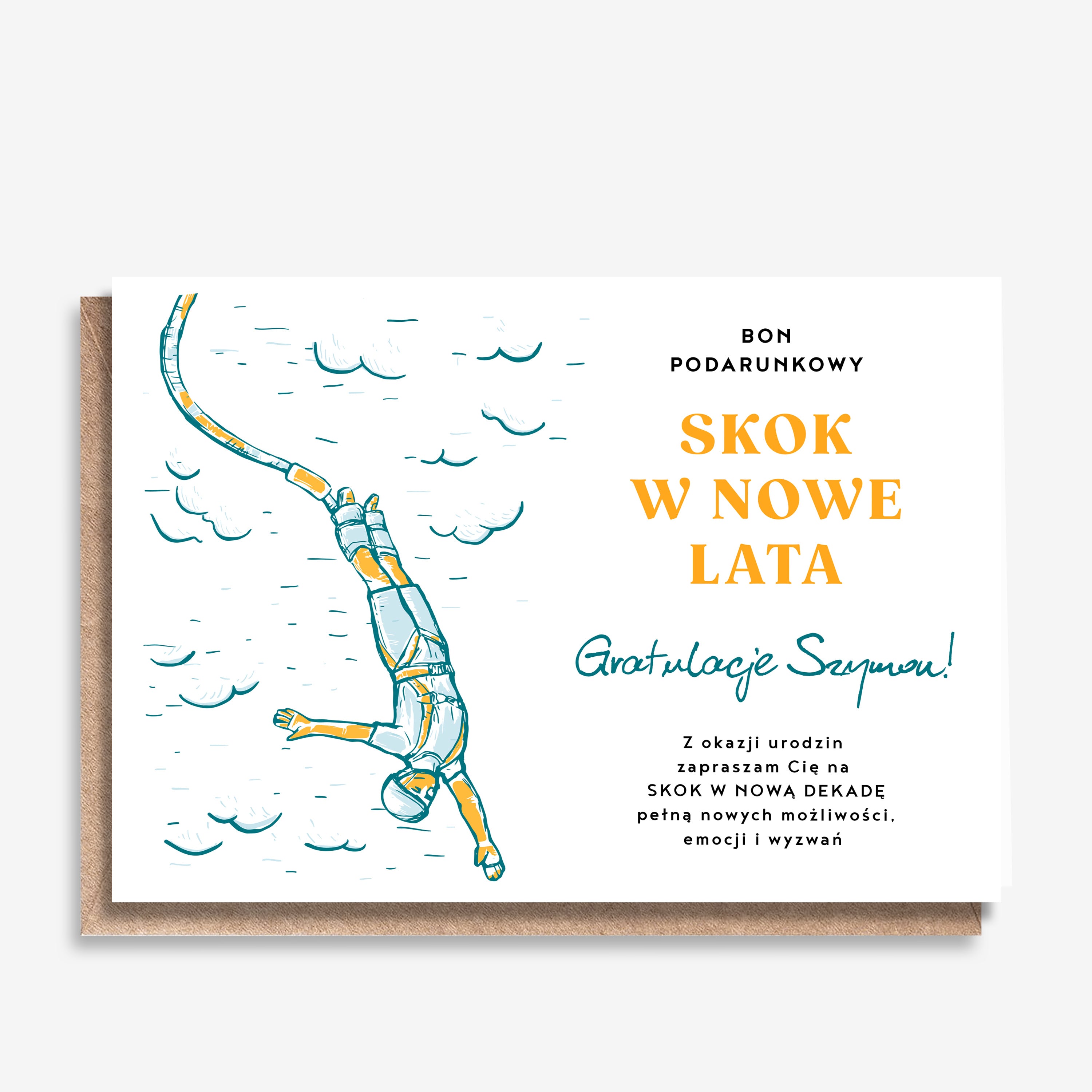 Śmieszna kartka urodzinowa - bon na skok na bungee kartka na urodziny upominek urodzinowy upominek na urodziny