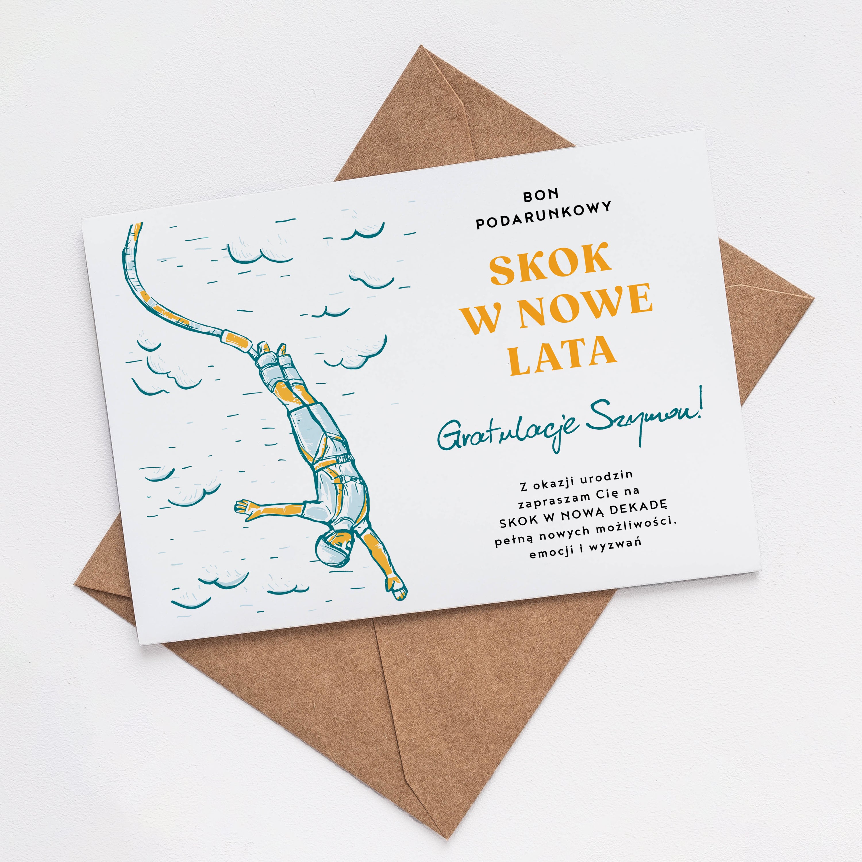 Śmieszna kartka urodzinowa - bon na skok na bungee kartka na urodziny upominek urodzinowy upominek na urodziny