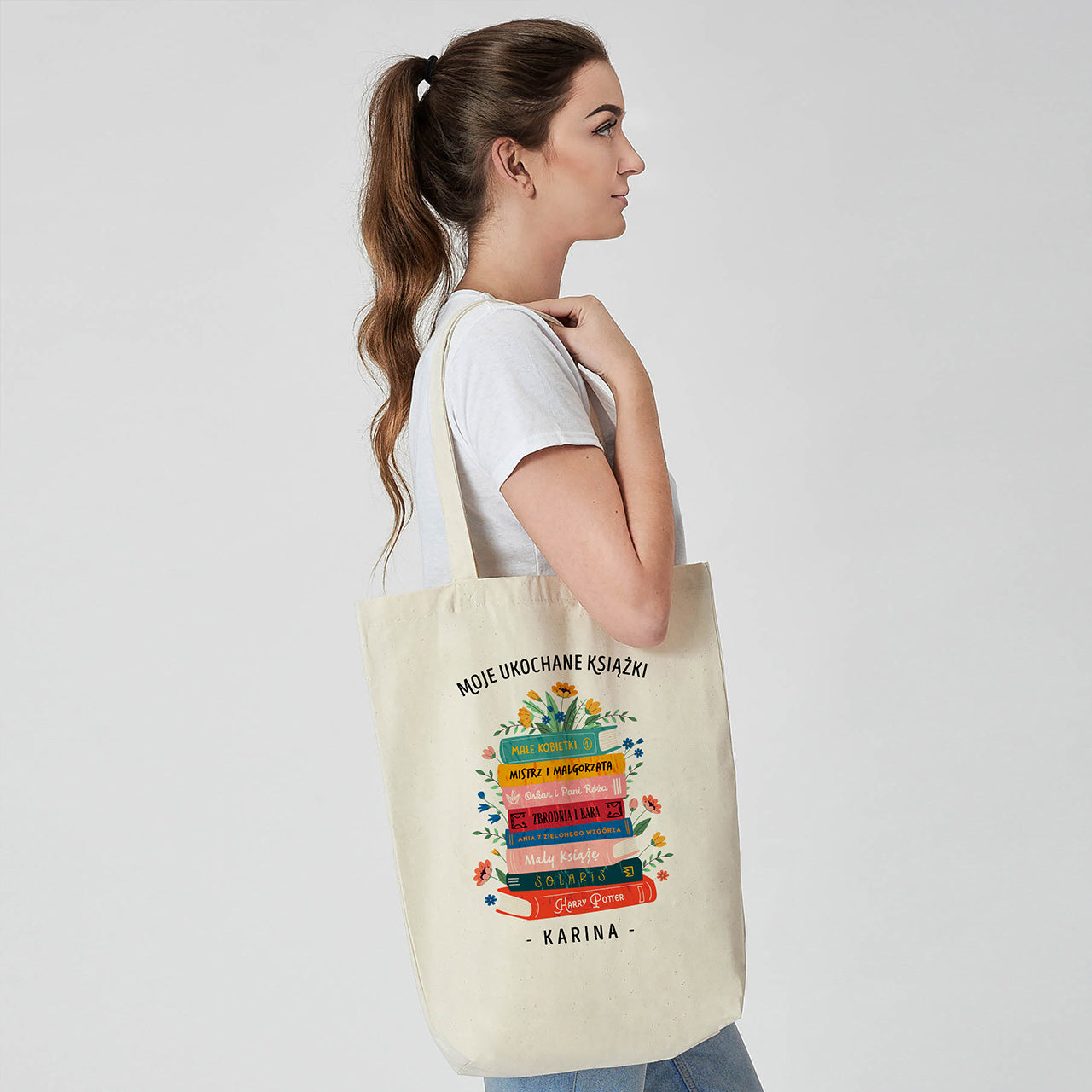 Bawełniana torba personalizowana na książki prezent dla mola książkowego personalizowana torba