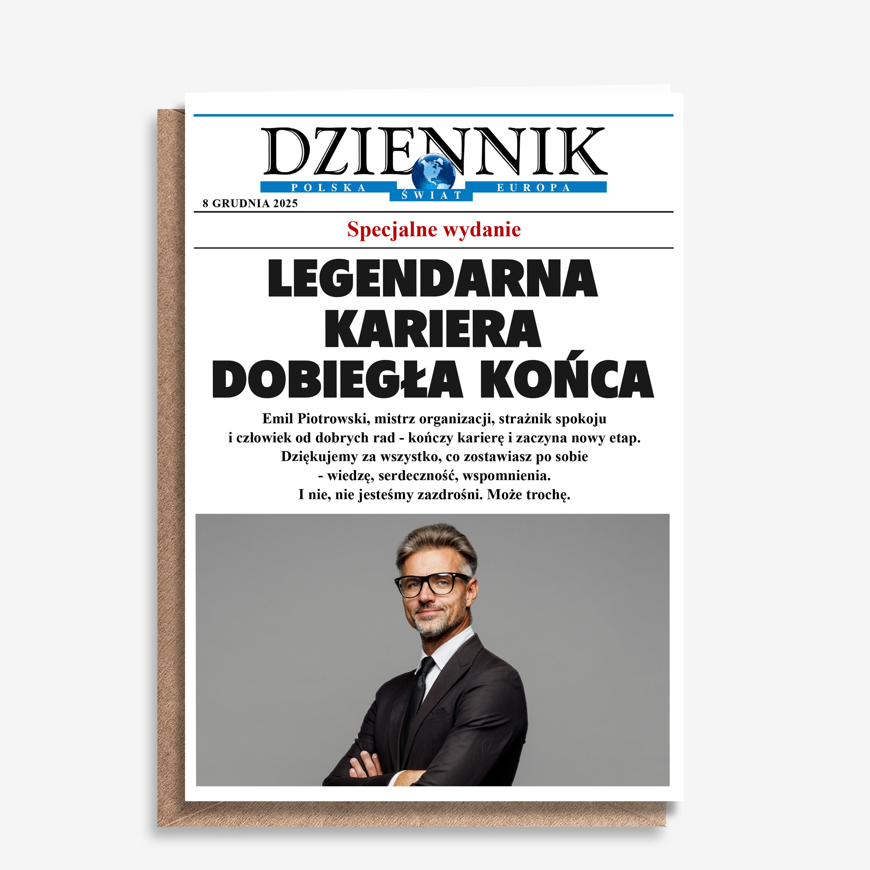Kartka ze zdjęciem z okazji emerytury - dziennik prezent dla emeryta personalizowana kartka