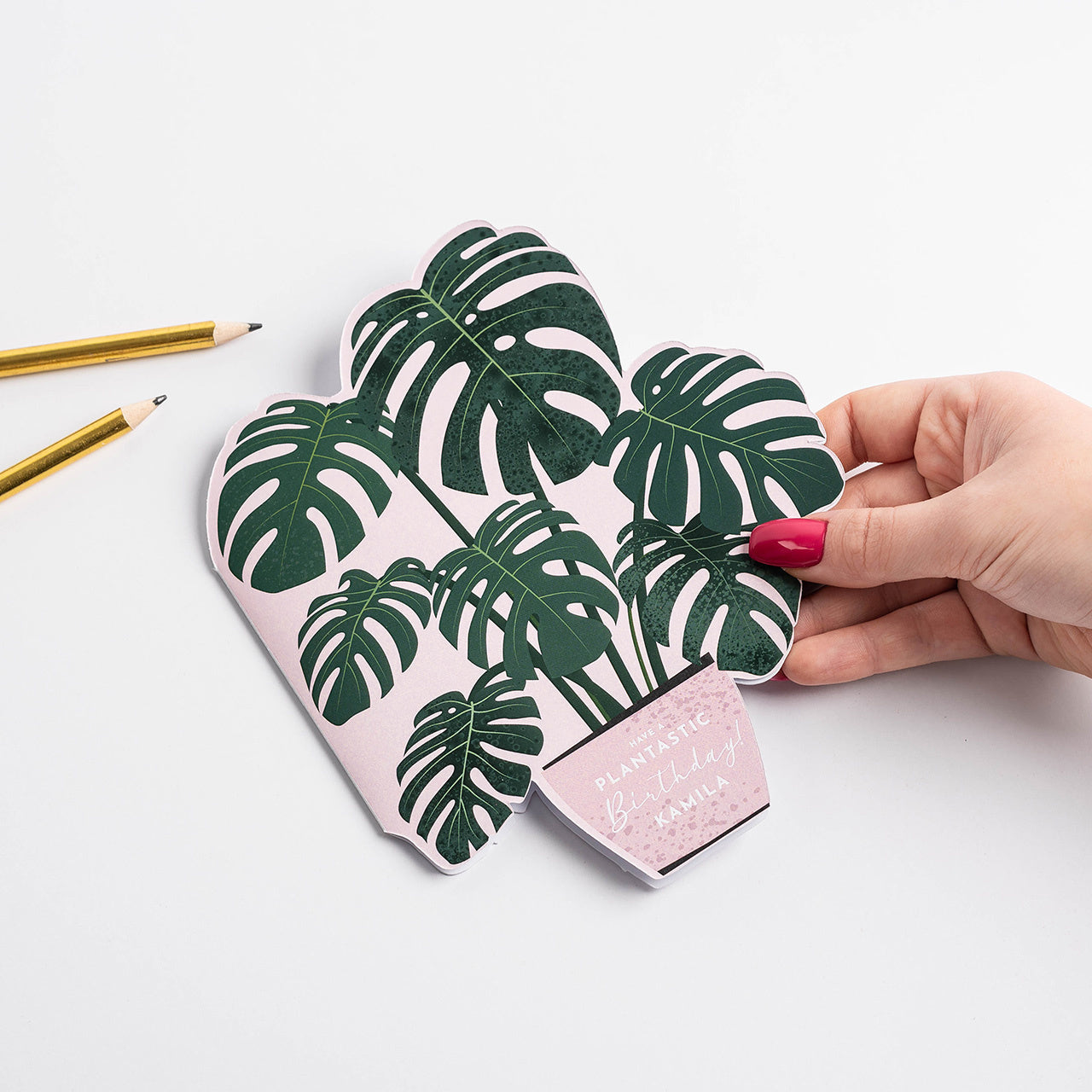 Personalizowana kartka urodzinowa dla miłośniczki roślin - Monstera kartka personalizowana upominek dla niej