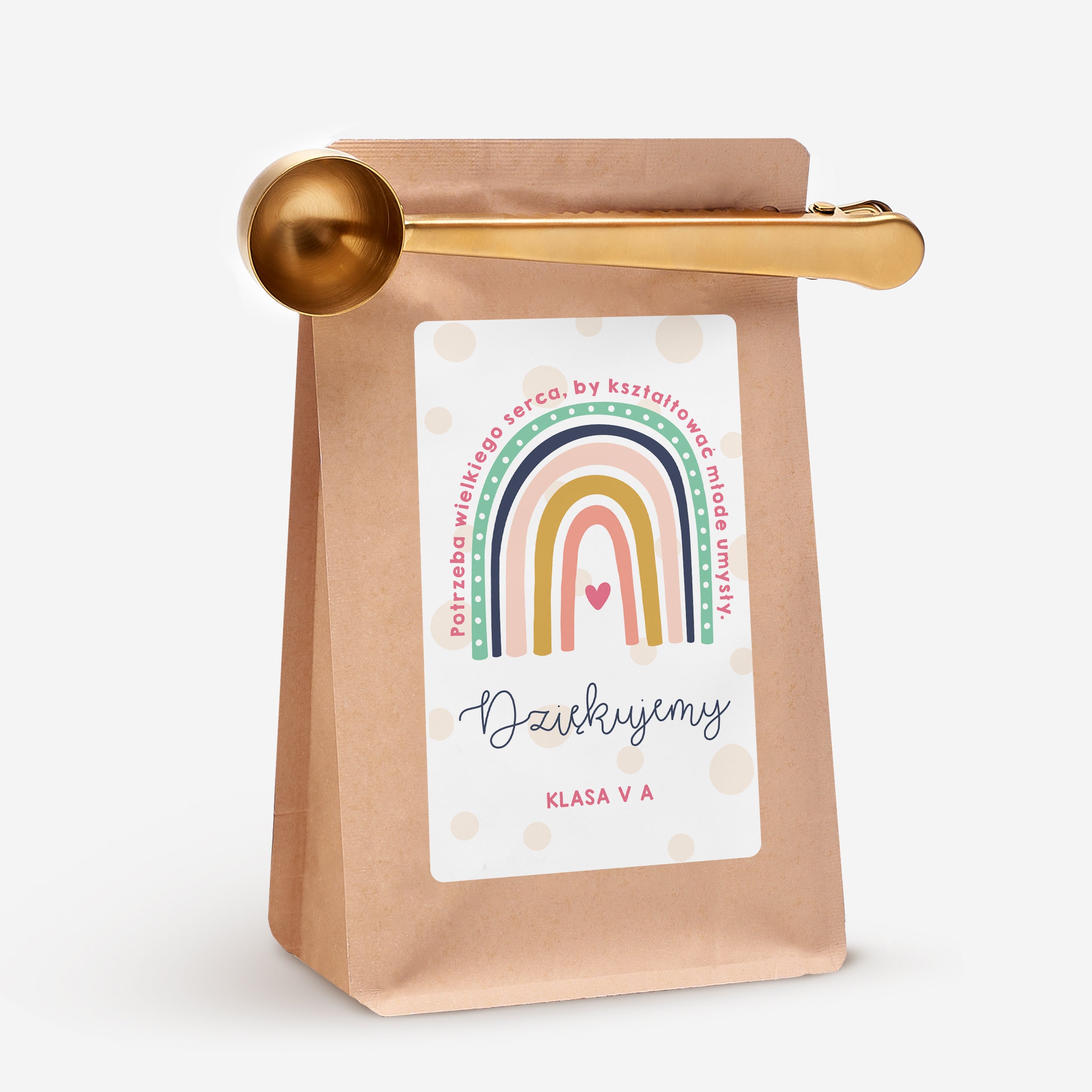 Kawa personalizowana + łyżeczka z miarką - podziękowanie dla nauczycielki