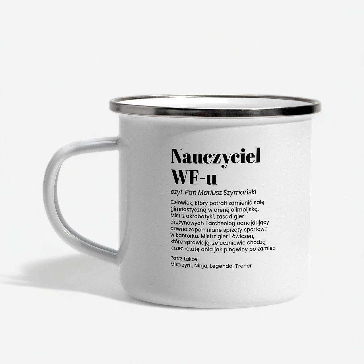 Kubek emaliowany dla wuefisty kubek personalizowany dla nauczyciela wfu prezent dla wuefisty