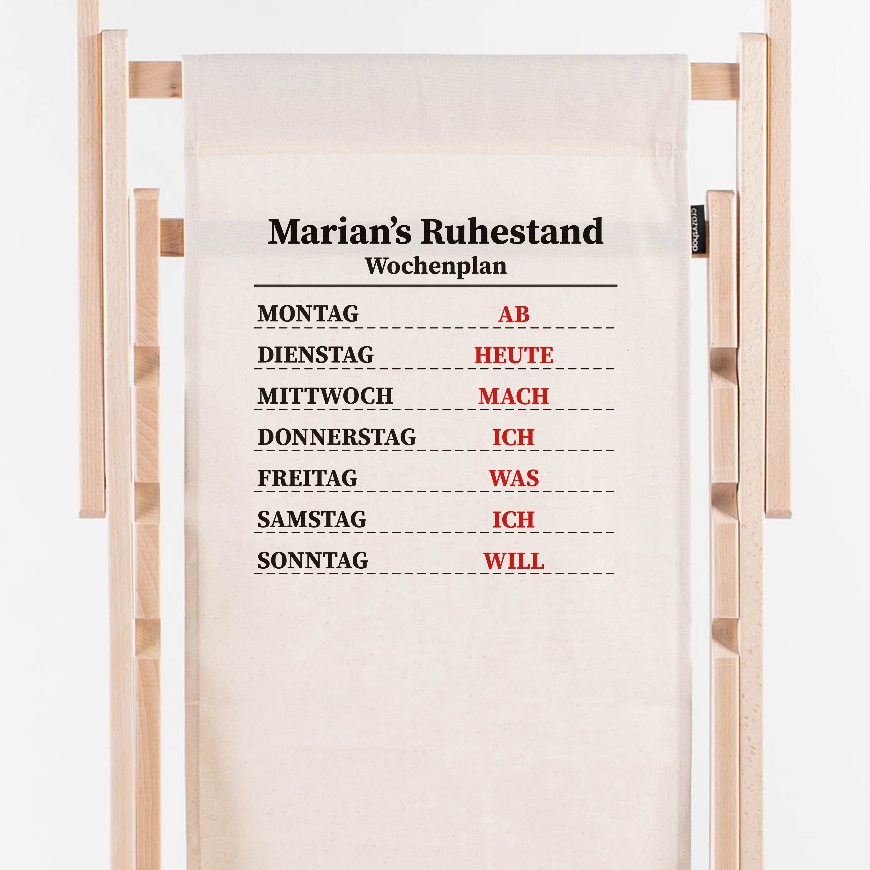 Personalisierter Liegestuhl mit Aufdruck als Gesch