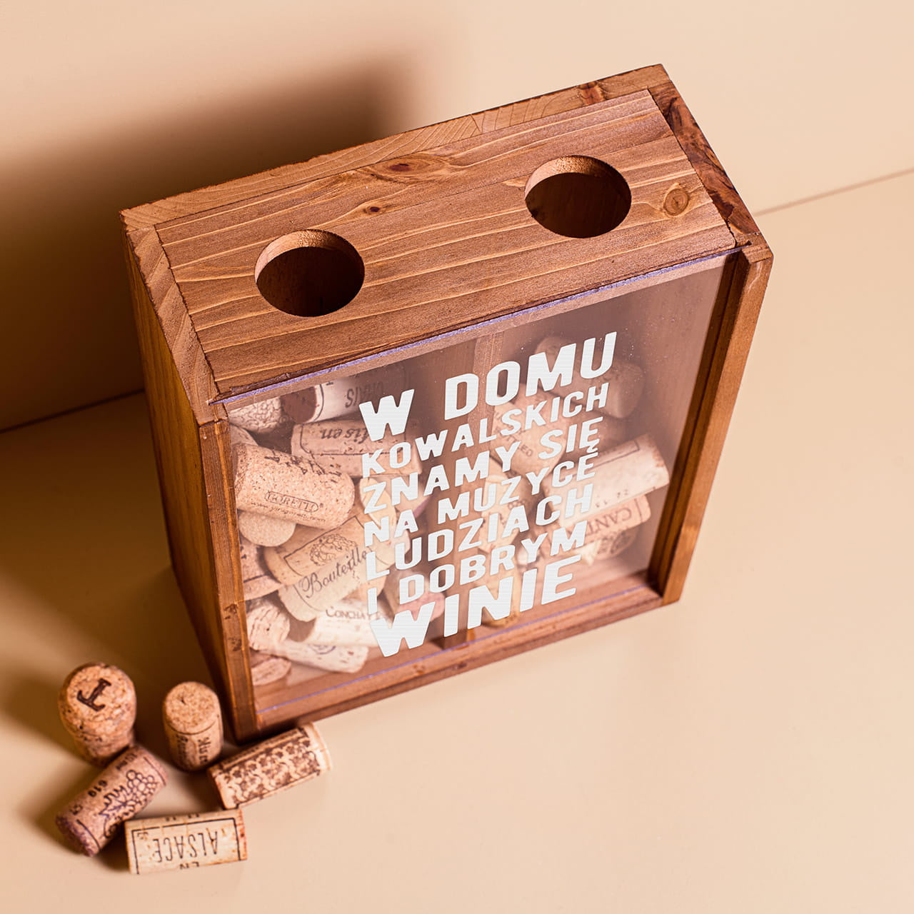 Pojemnik na korki od wina na parapetówkę prezent na parapetówkę prezent do nowego domu skrzynka na korki od wina