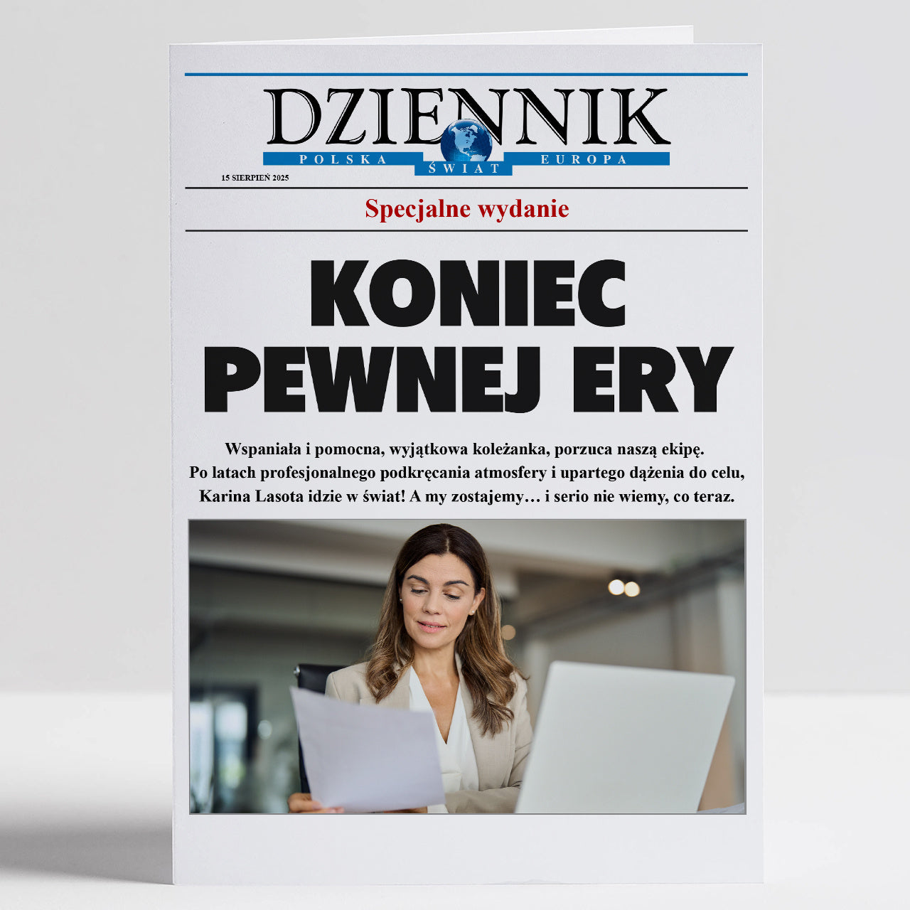 Duża kartka ze zdjęciem - prezent na odejście z pracy upominek na odejście z pracy kartka personalizowana