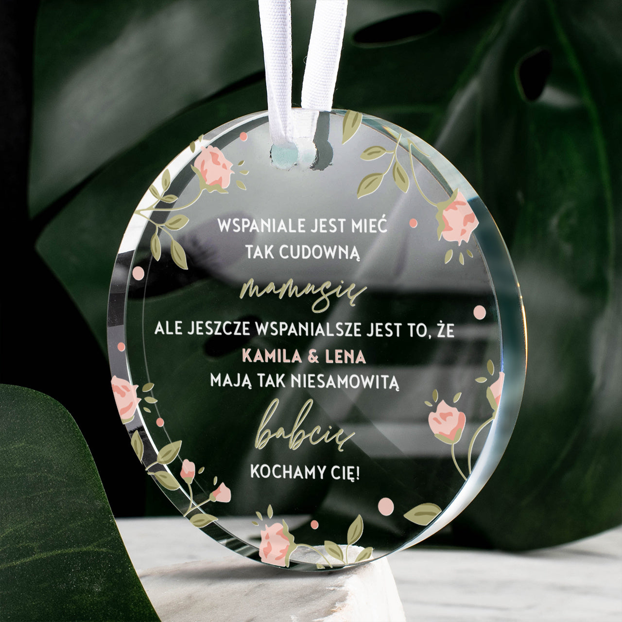 Szklana zawieszka spersonalizowana - prezent dla mamy i babci