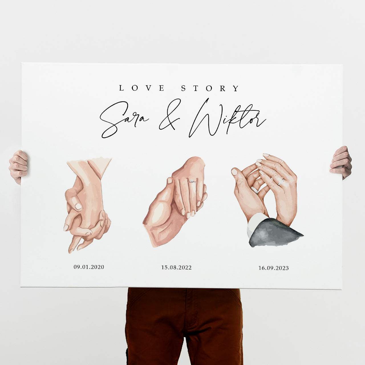 Personalizowany obraz ślub - Love Stroy - pamiątka ślubu 100x70cm