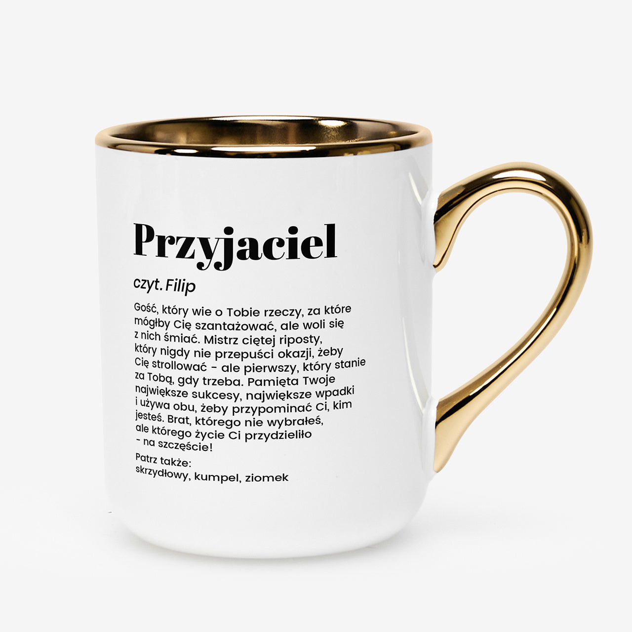 Biało zloty kubek dla przyjaciela