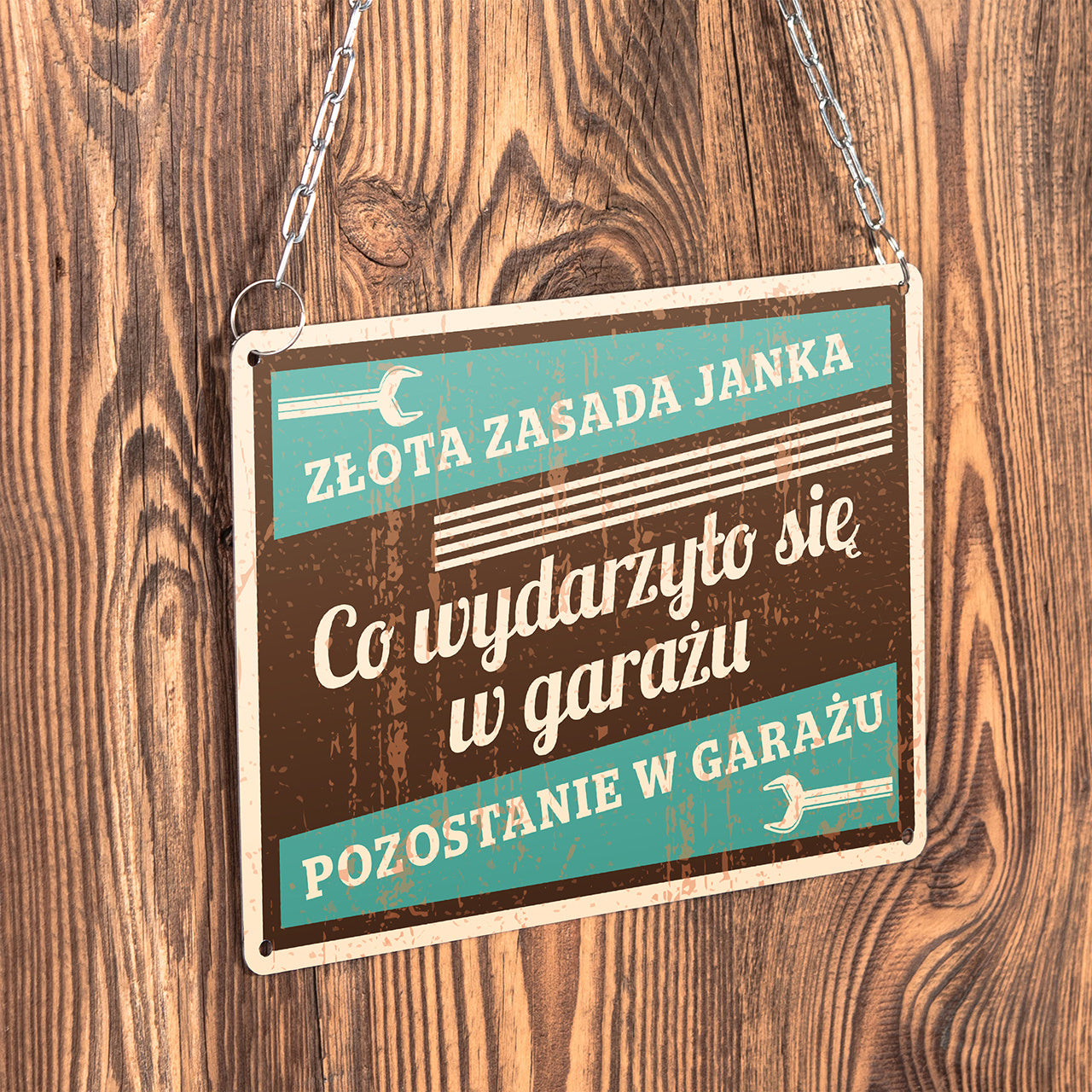 Śmieszna tabliczka z nadrukiem do garażu