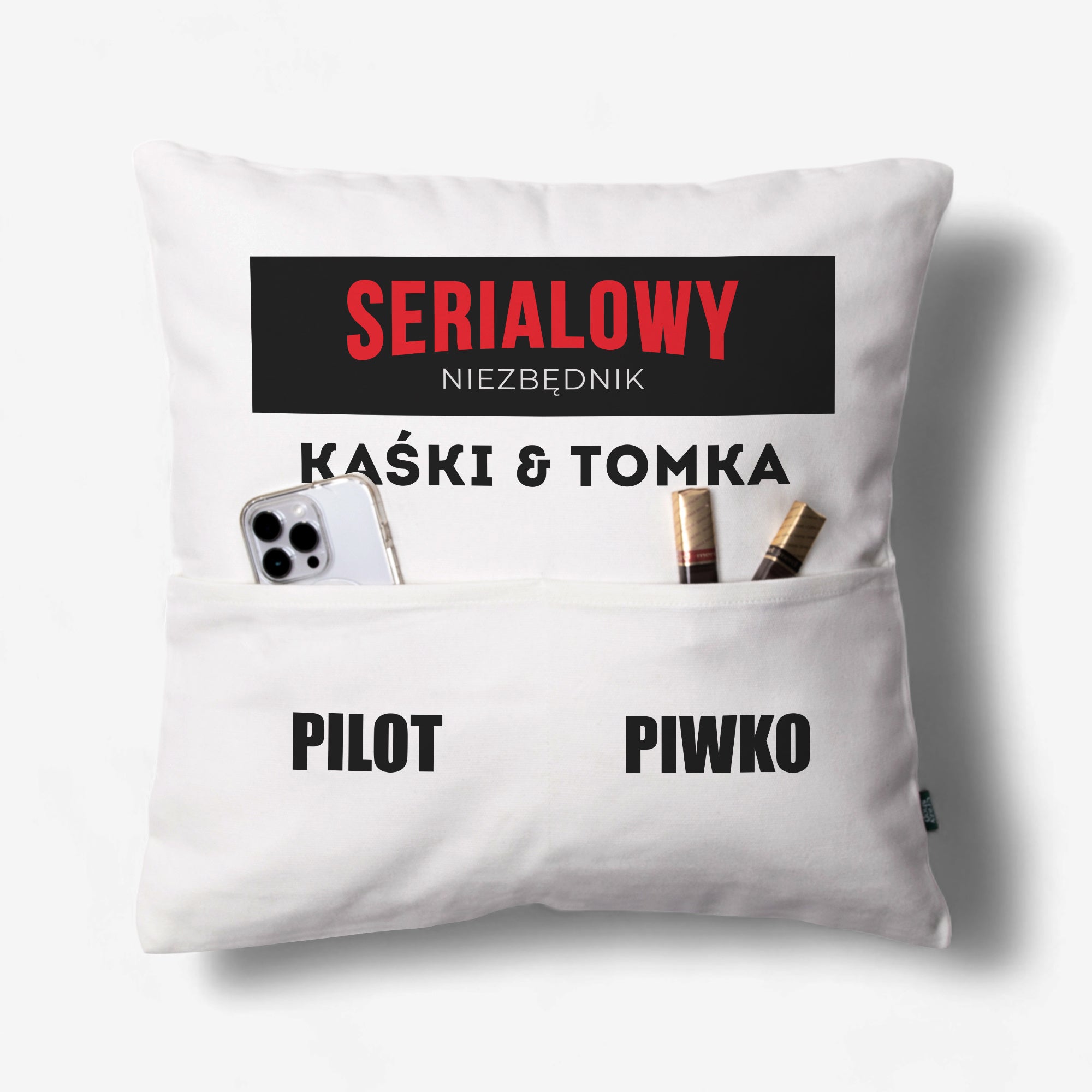 Personalizowana poduszka z kieszeniami - prezent dla serialomaniaka poduszka z nadrukiem