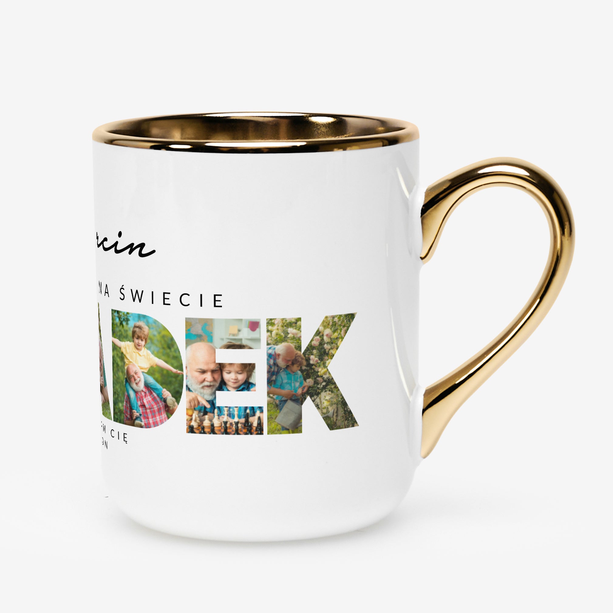 Biało-złoty kubek - prezent dla dziadka 