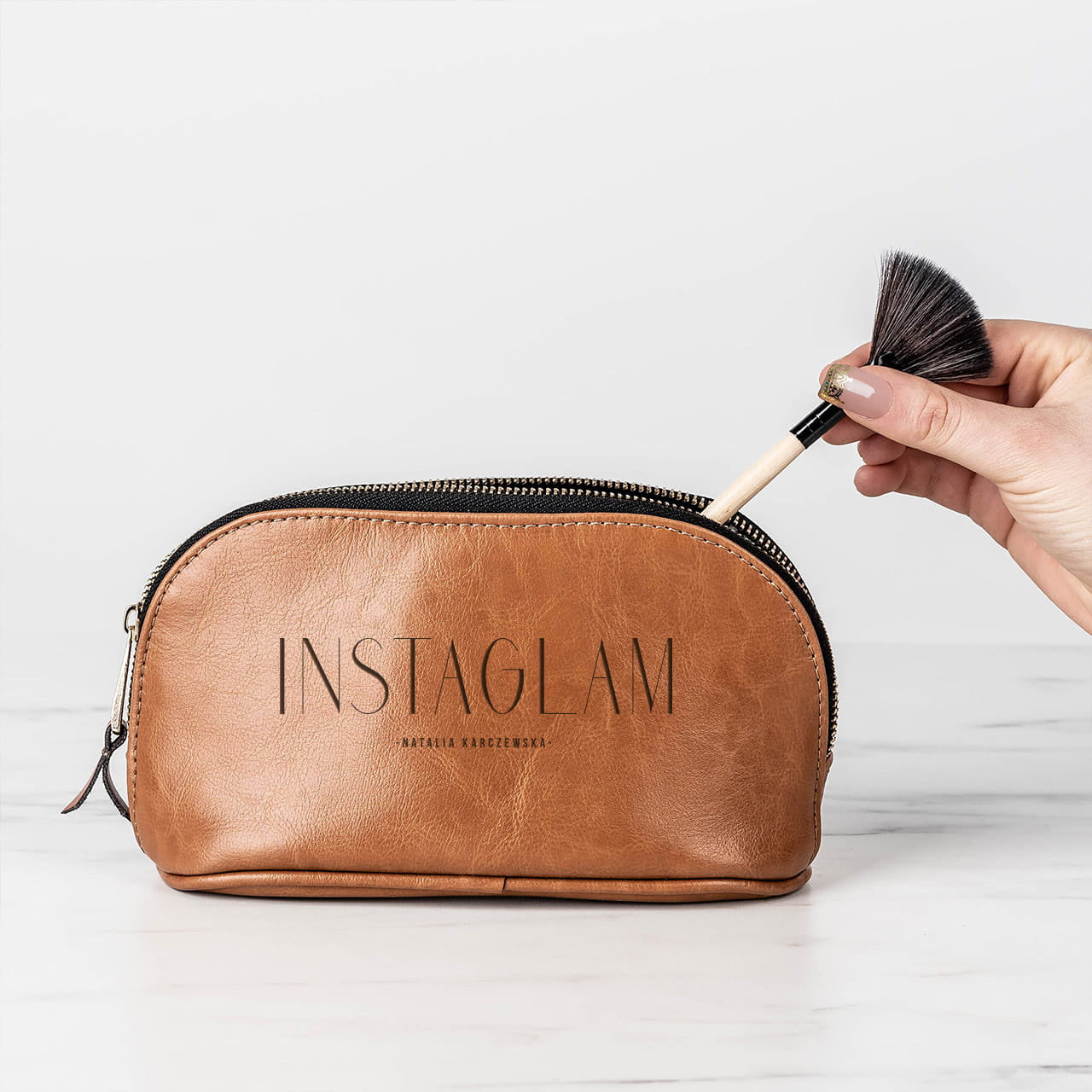 Kosmetyczka skórzana - Instaglam - prezent dla influencerki skórzana kosmetyczka damska kosmetyczka