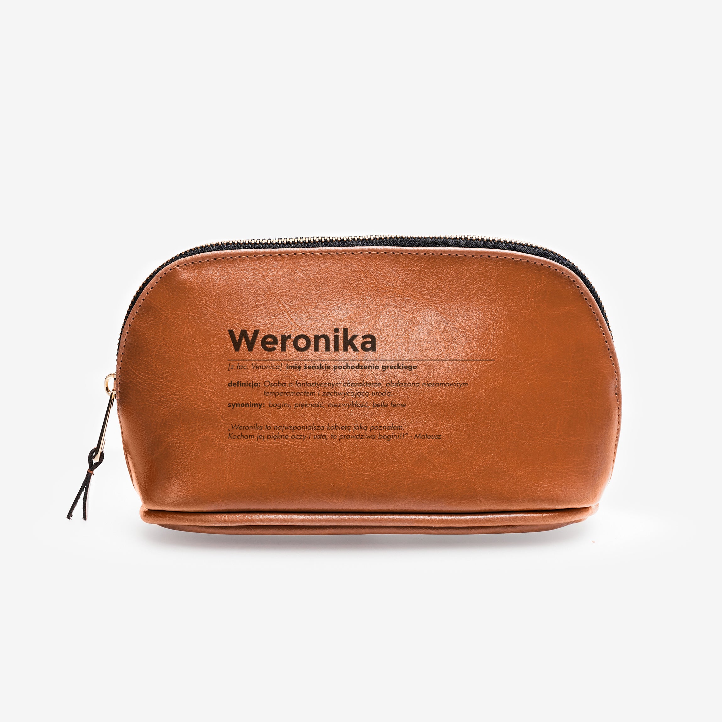 Personalizowana kosmetyczka damska - Definicja - prezent imieninowy dla niej skórzana kosmetyczka