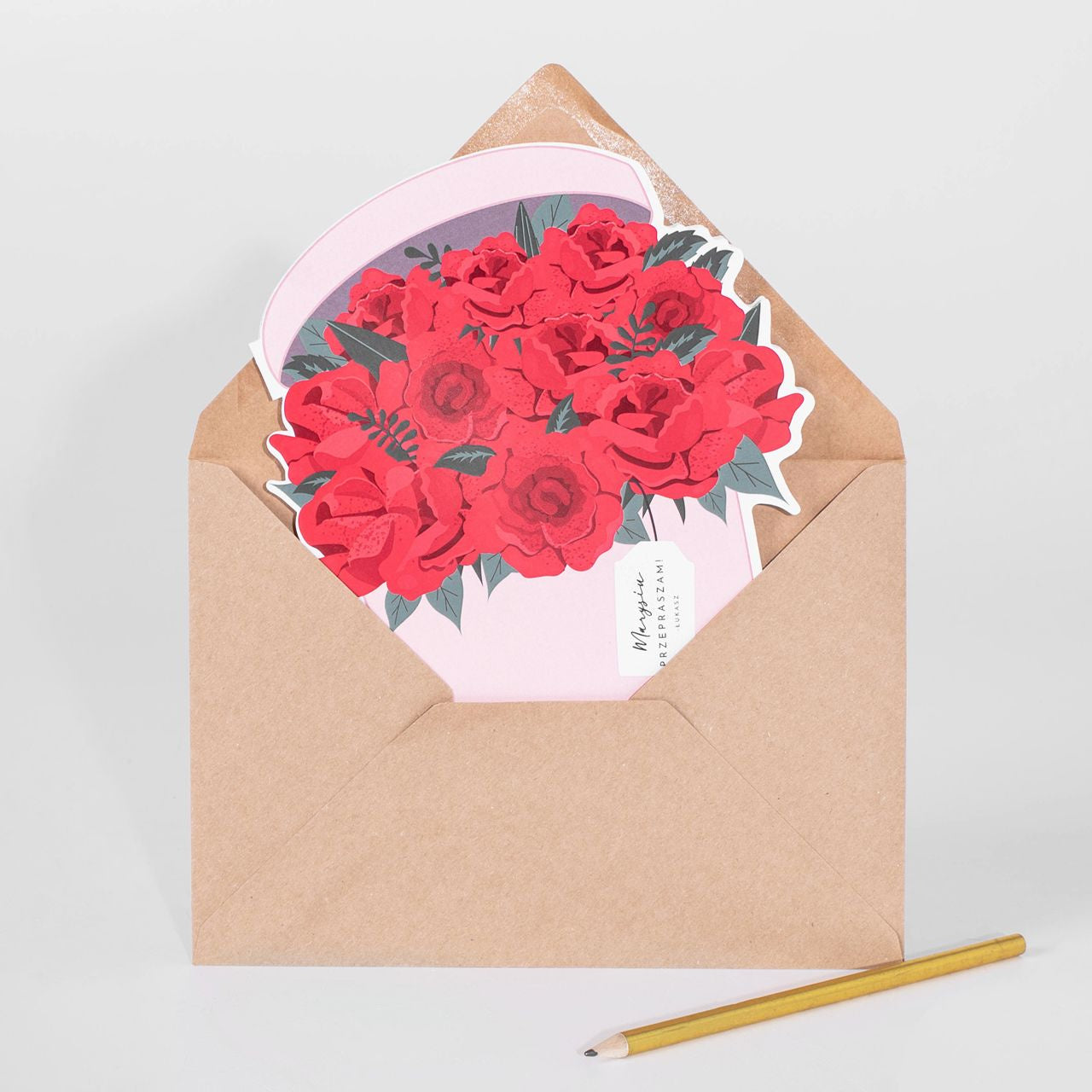 Kartka z personalizacją na przeprosiny - kosz z kwiatami