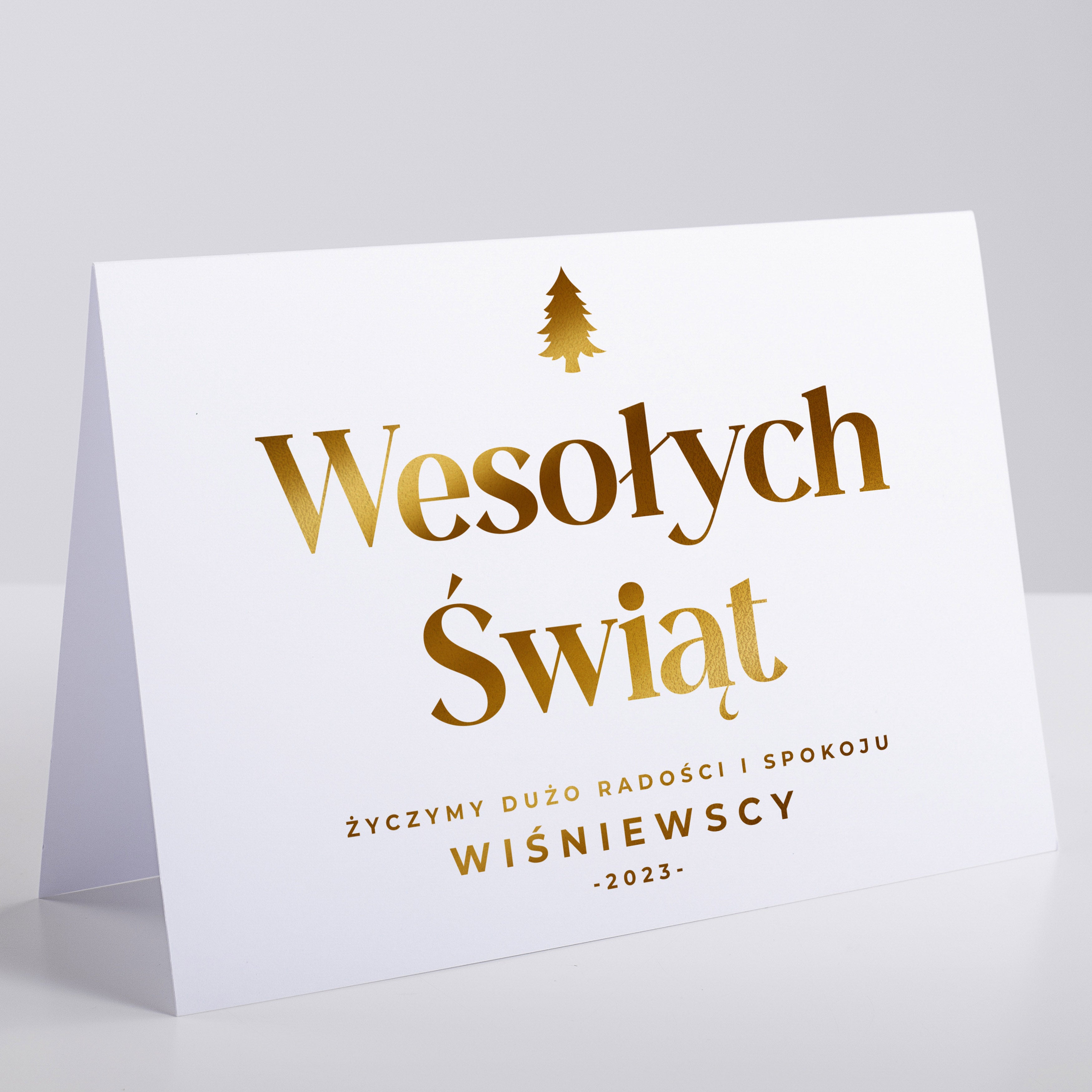 Personalizowana kartka świąteczna ze złoceniem - Wesołych Świąt