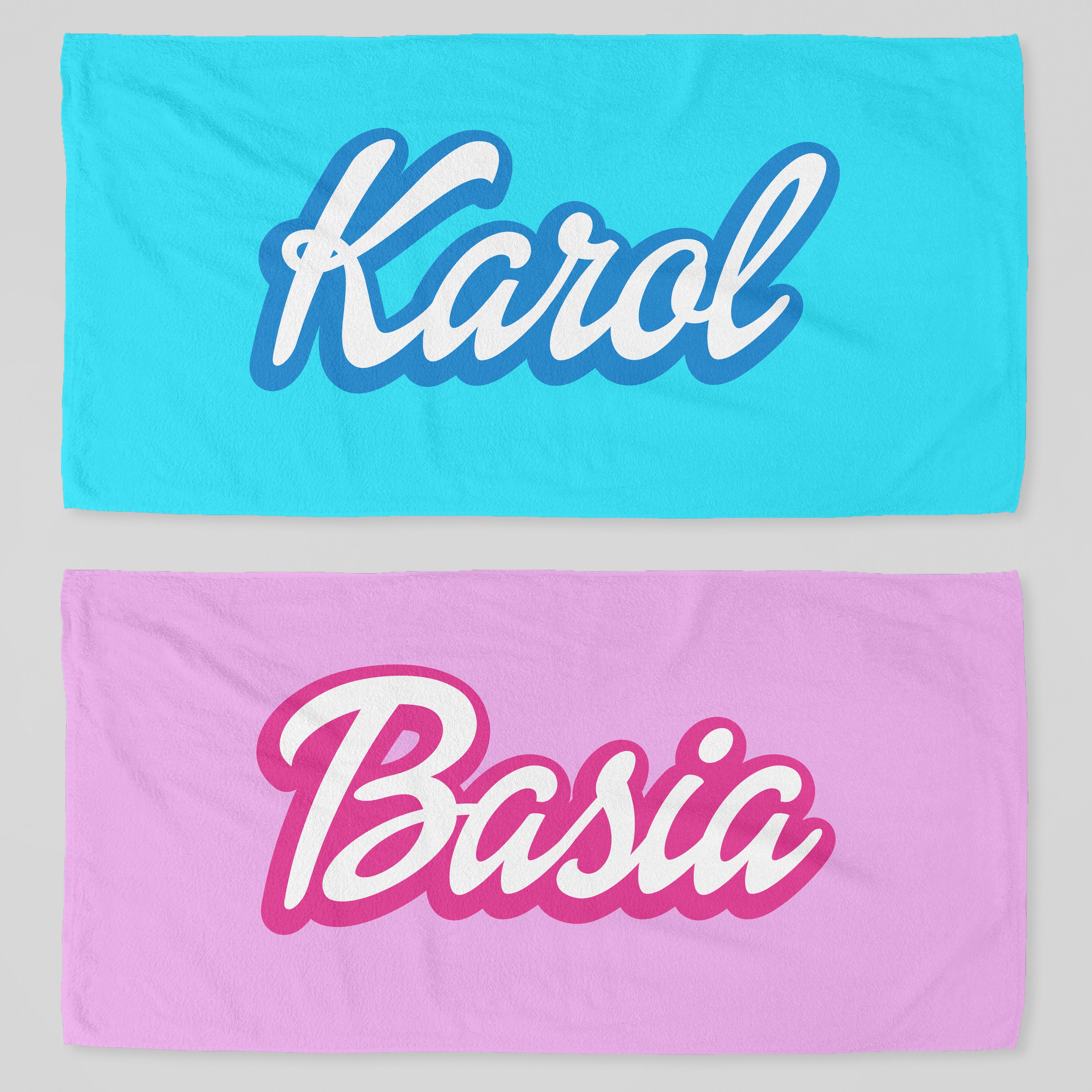 Plażowe ręczniki z imionami w stylu Barbie i Kena
