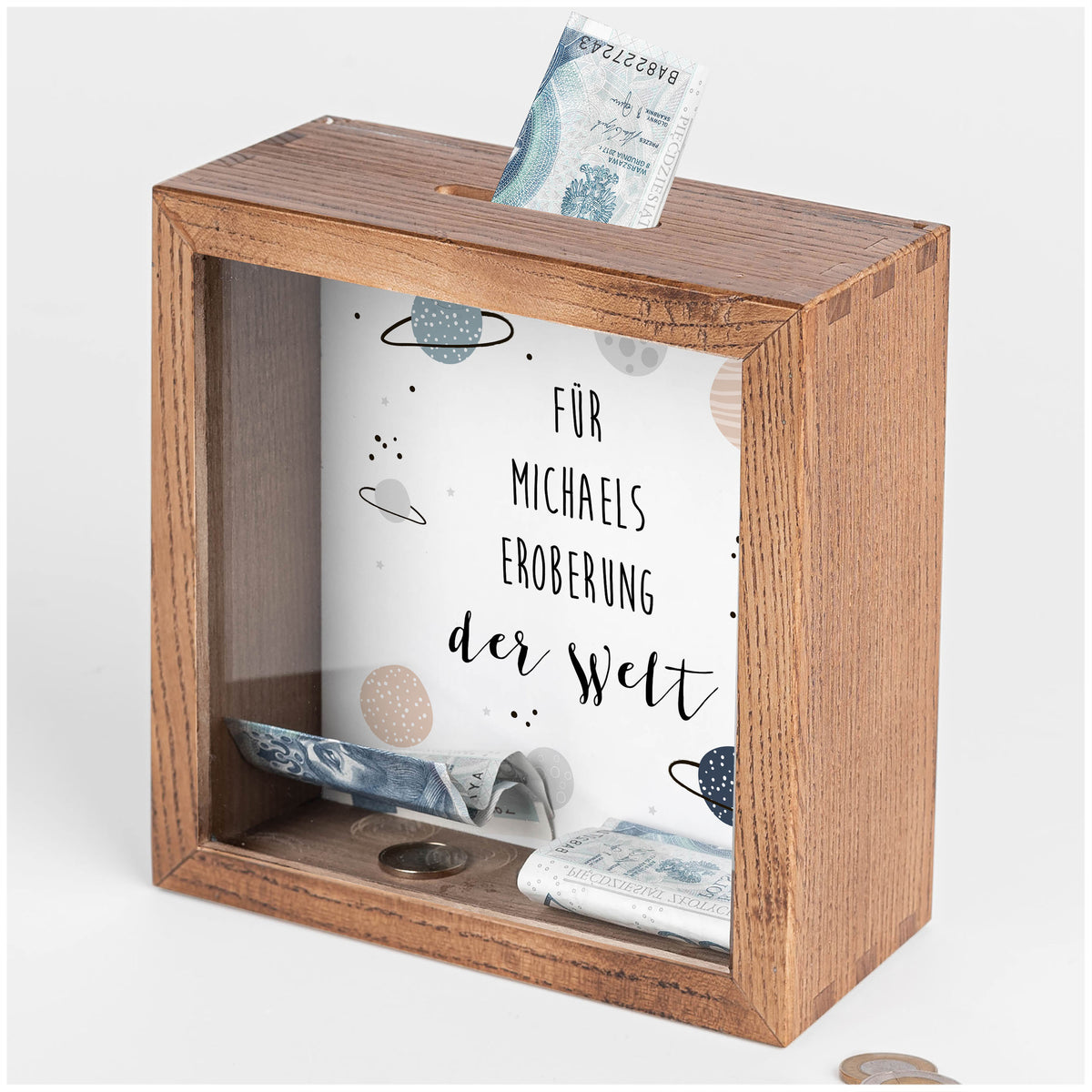 Spardose FÜR DIE EROBERUNG DER WELT - Geschenk für einen Jungen