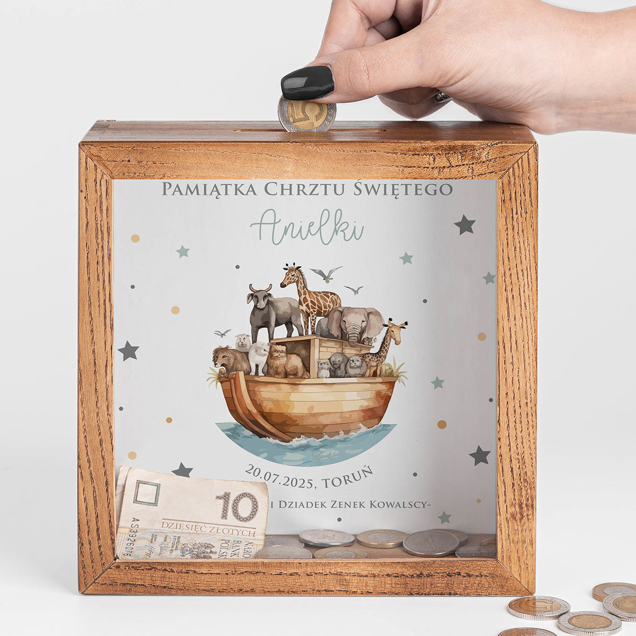 Personalizowana skarbonka - Pamiątka Chrztu Świętego skarbonka na chrzest prezent z okazji Chrztu Świętego