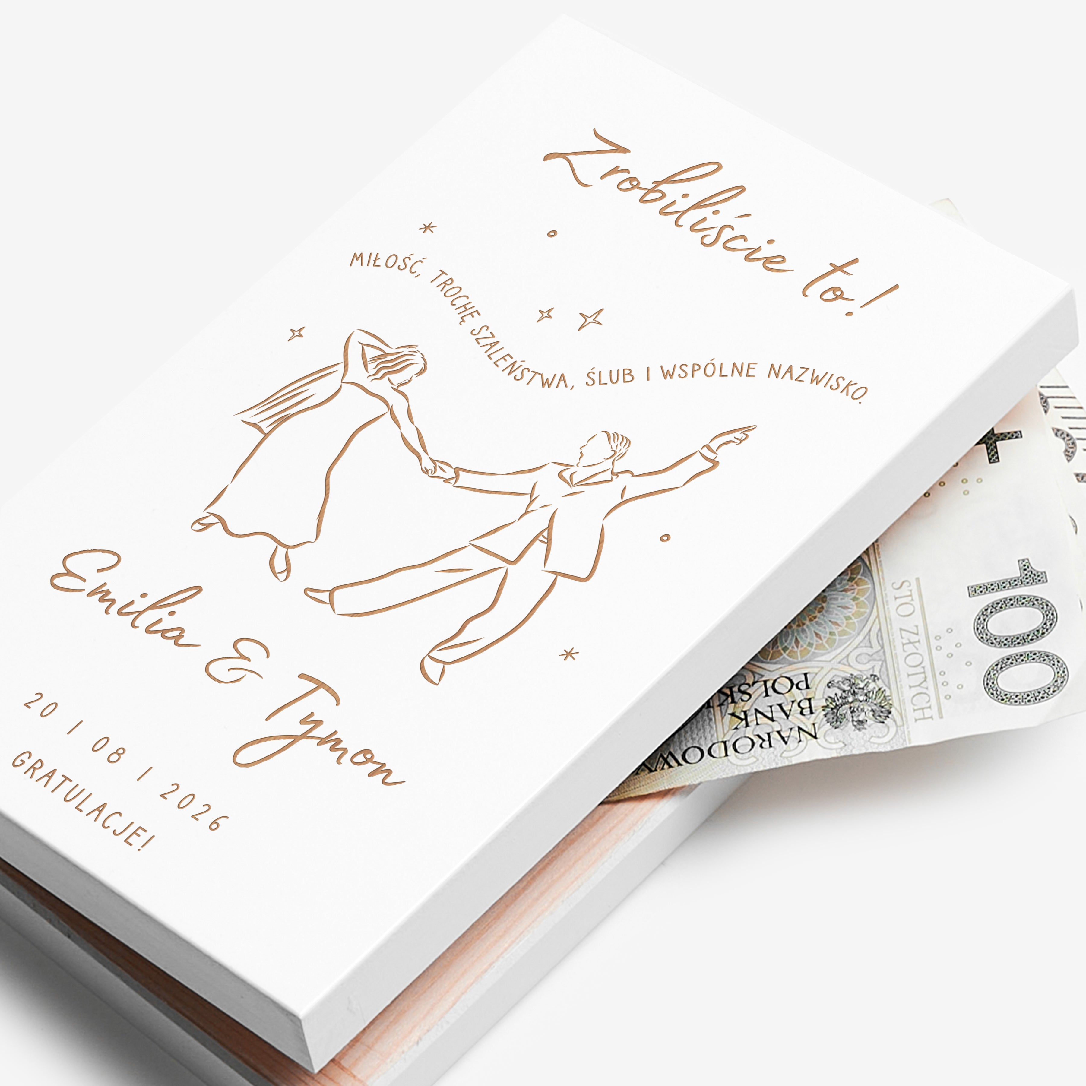 Grawerowane pudełko na pieniądze ślubne - zrobiliście to!