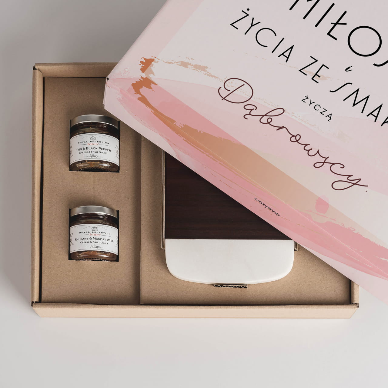 Konfitury i deska do serów - zestaw prezentowy na Ślub Cywilny prezent na ślub cywilny zestaw konfitur deska do sera