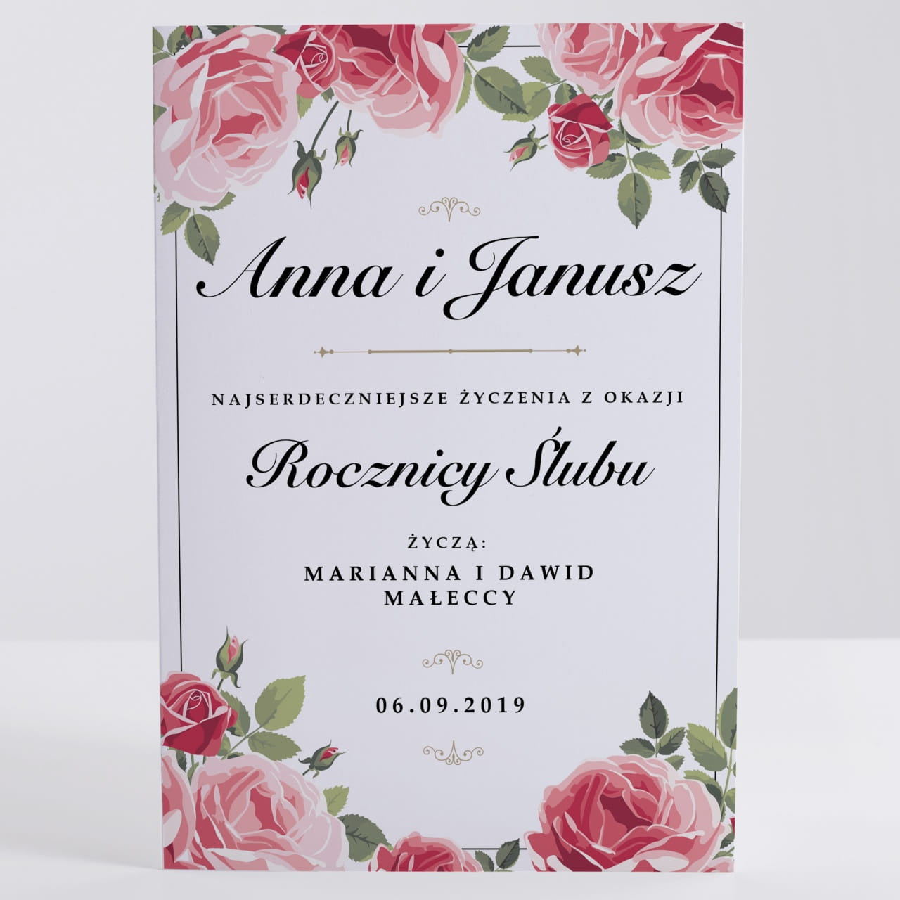 Elegancka kartka na rocznicę ślubu personalizowana kartka ślubna prezent na 40 rocznicę ślubu kartka na prezent