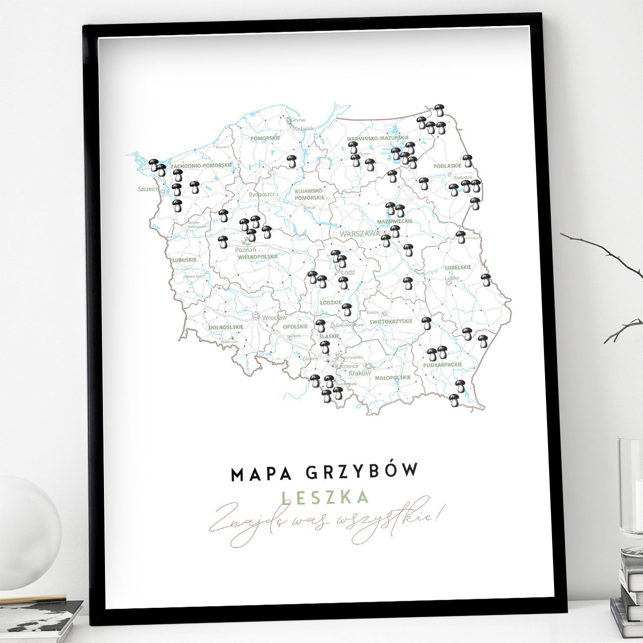 Personalizowany plakat dla grzybiarza - Mapa Grzybów