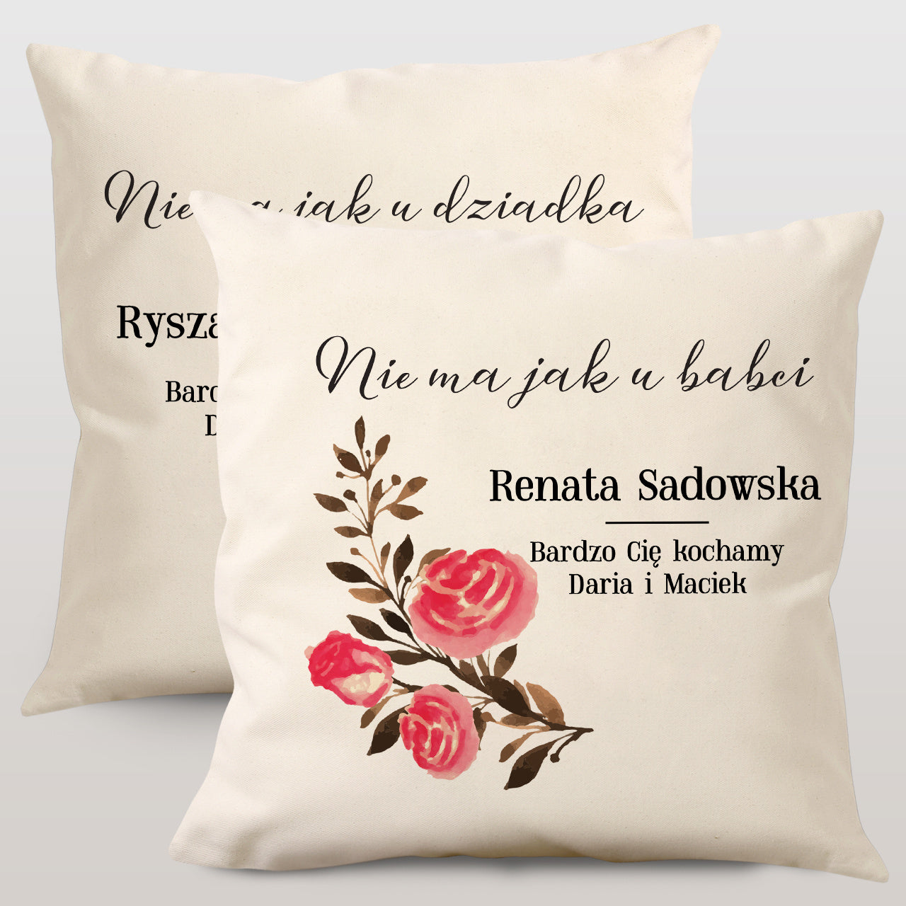 Dwie poduszki personalizowane na prezent dla Dziadków