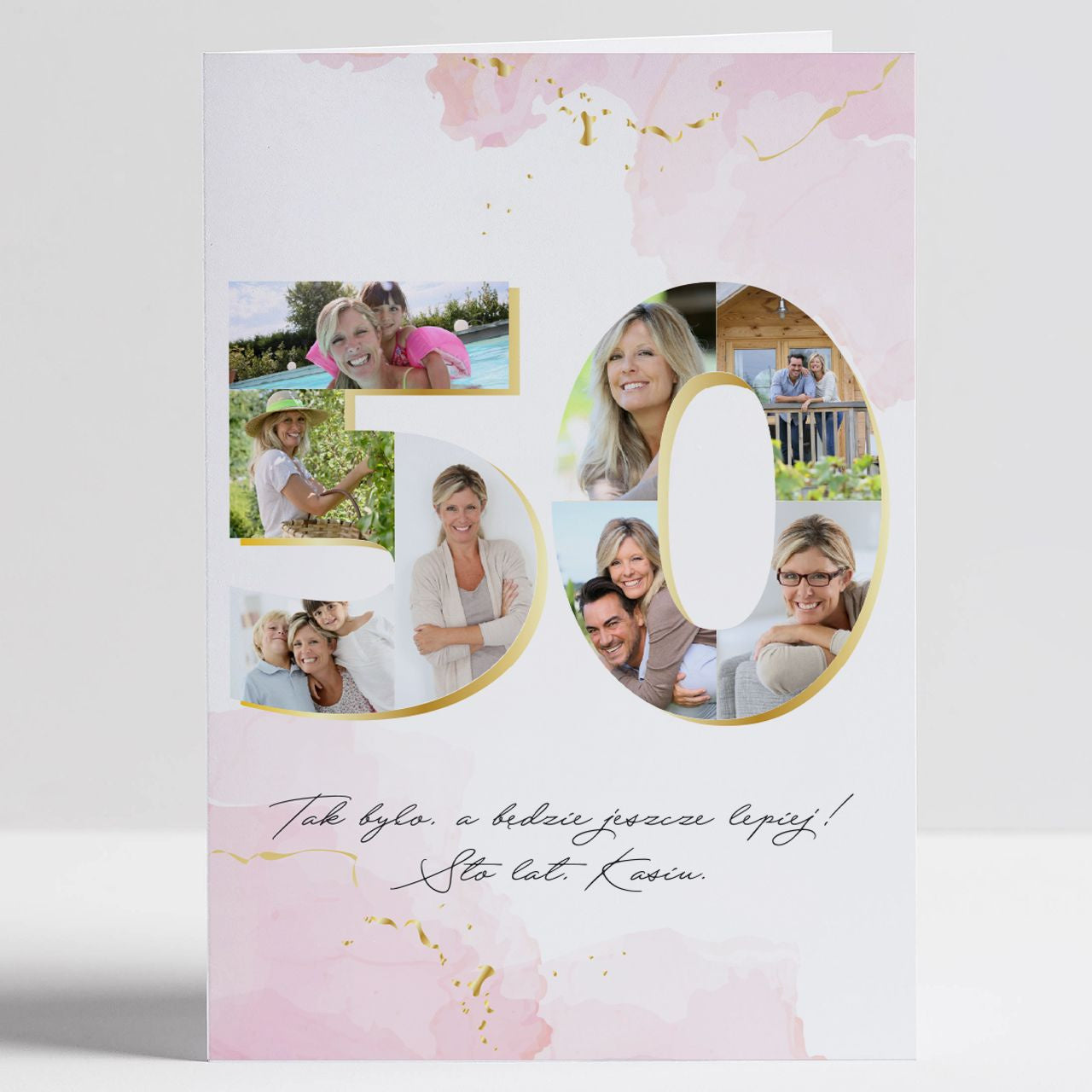 Kartka urodzinowa ze zdjęciami na 50 dla niej - A5