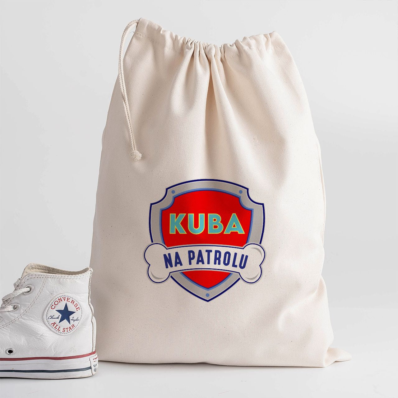 Personalizowany worek na kapcie do przedszkola - na patrolu