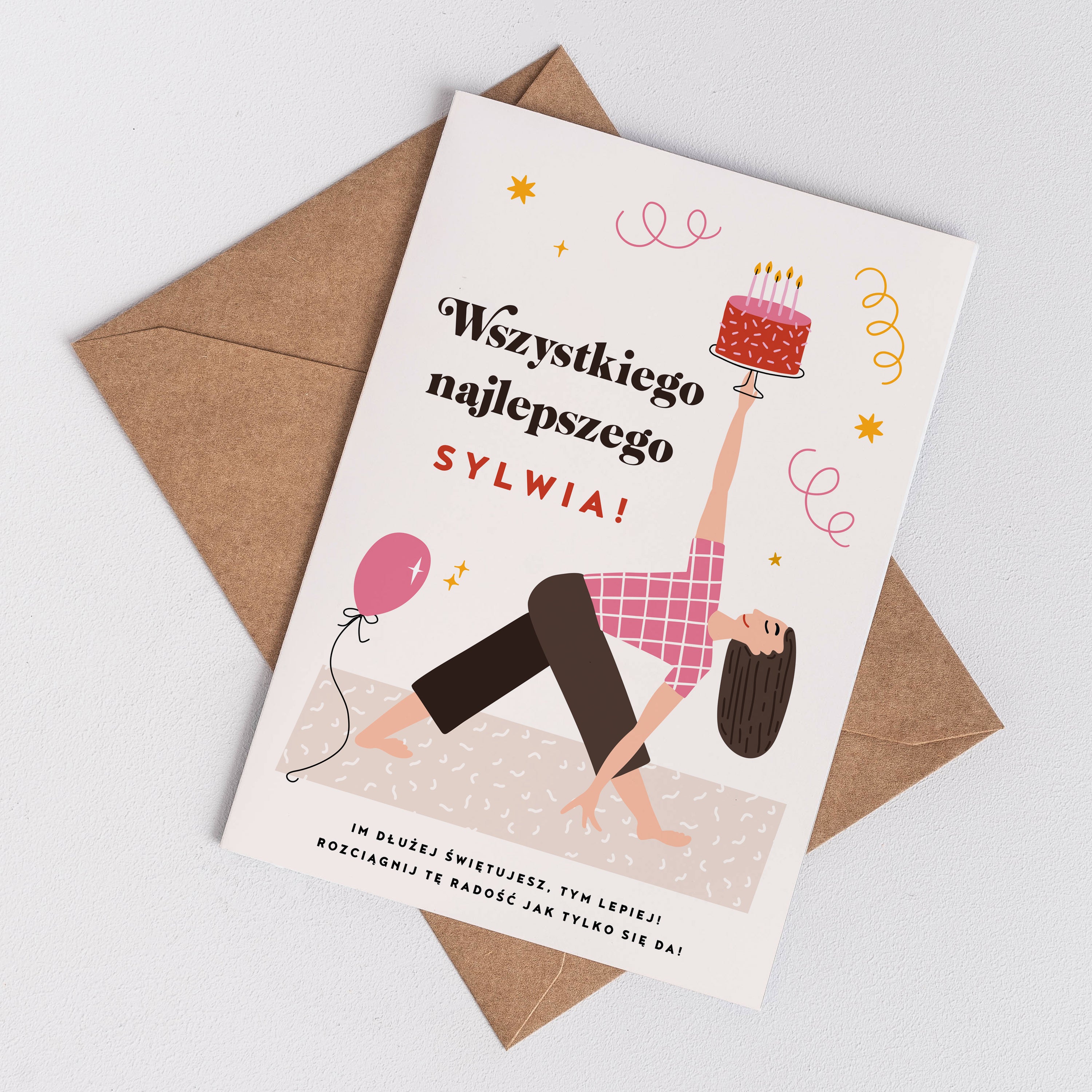 Kartka na urodziny dziewczyny - Pilates prezent dla fitnesski personalizowana kartka