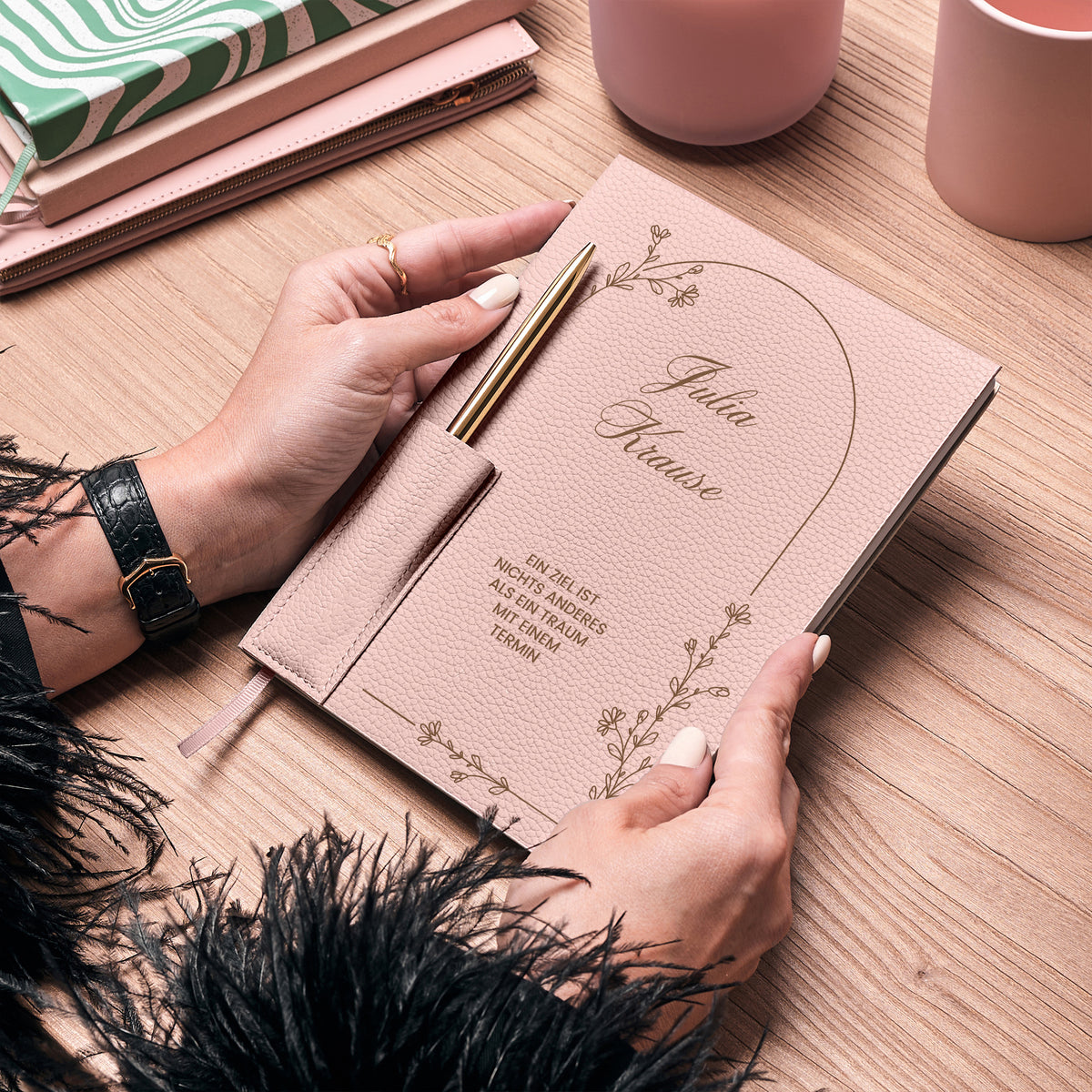 Eleganter personalisierter Planer mit Kugelschreiber ZIEL GESCHENK FÜR SIE