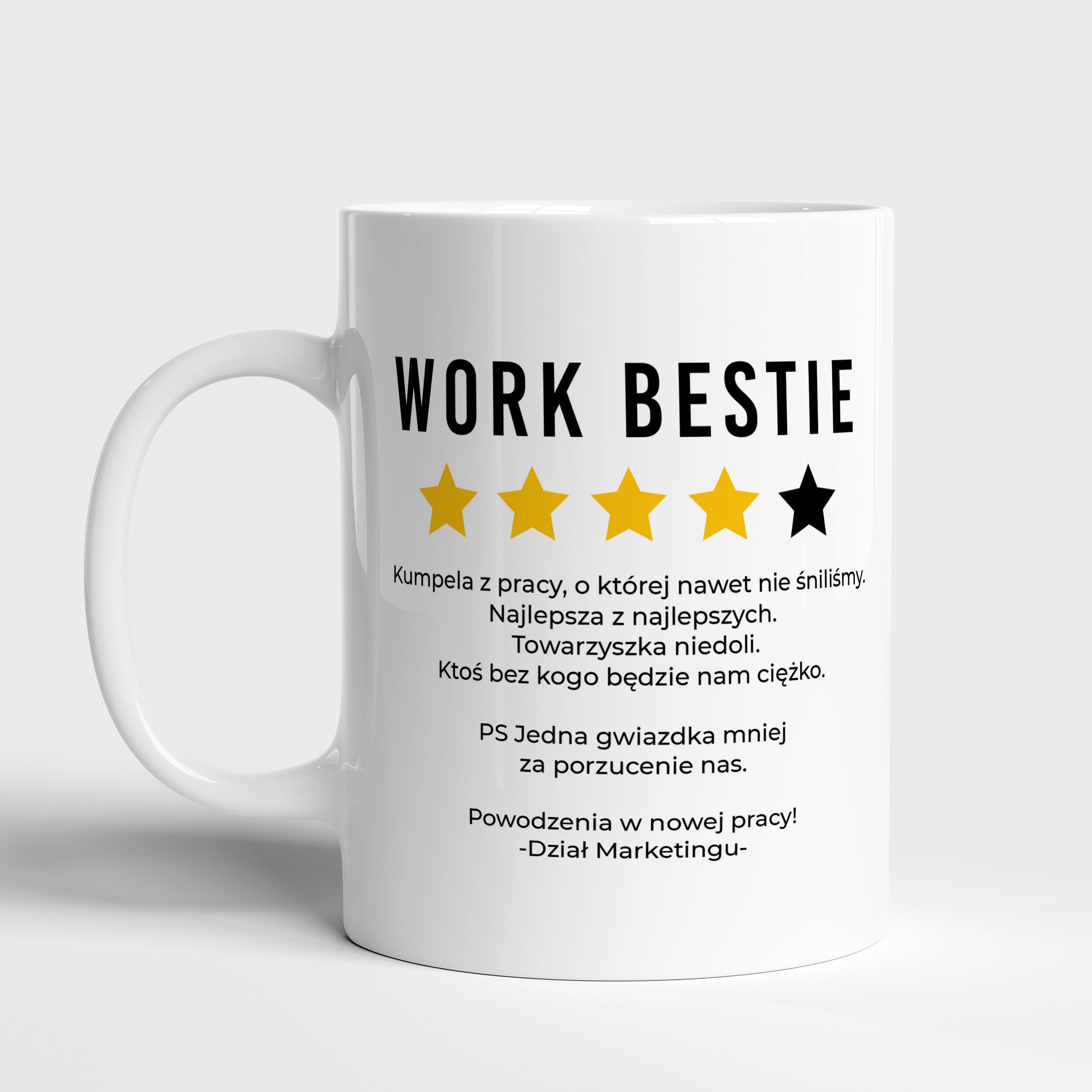 Śmieszny kubek na odejście z pracy Work Bestie - prezent dla koleżanki kubek na pożegnanie koleżanki