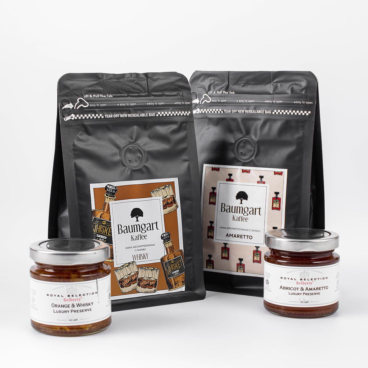 Wiklinowy kosz prezentowy - kawy i konfitury