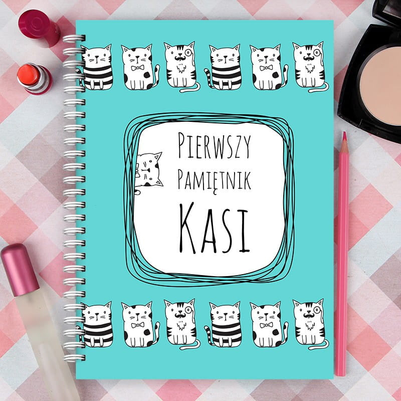 Personalizowany pamiętnik w kotki - prezent dla nastolatki prezent dla kociary prezent dla nastoletniej dziewczynki