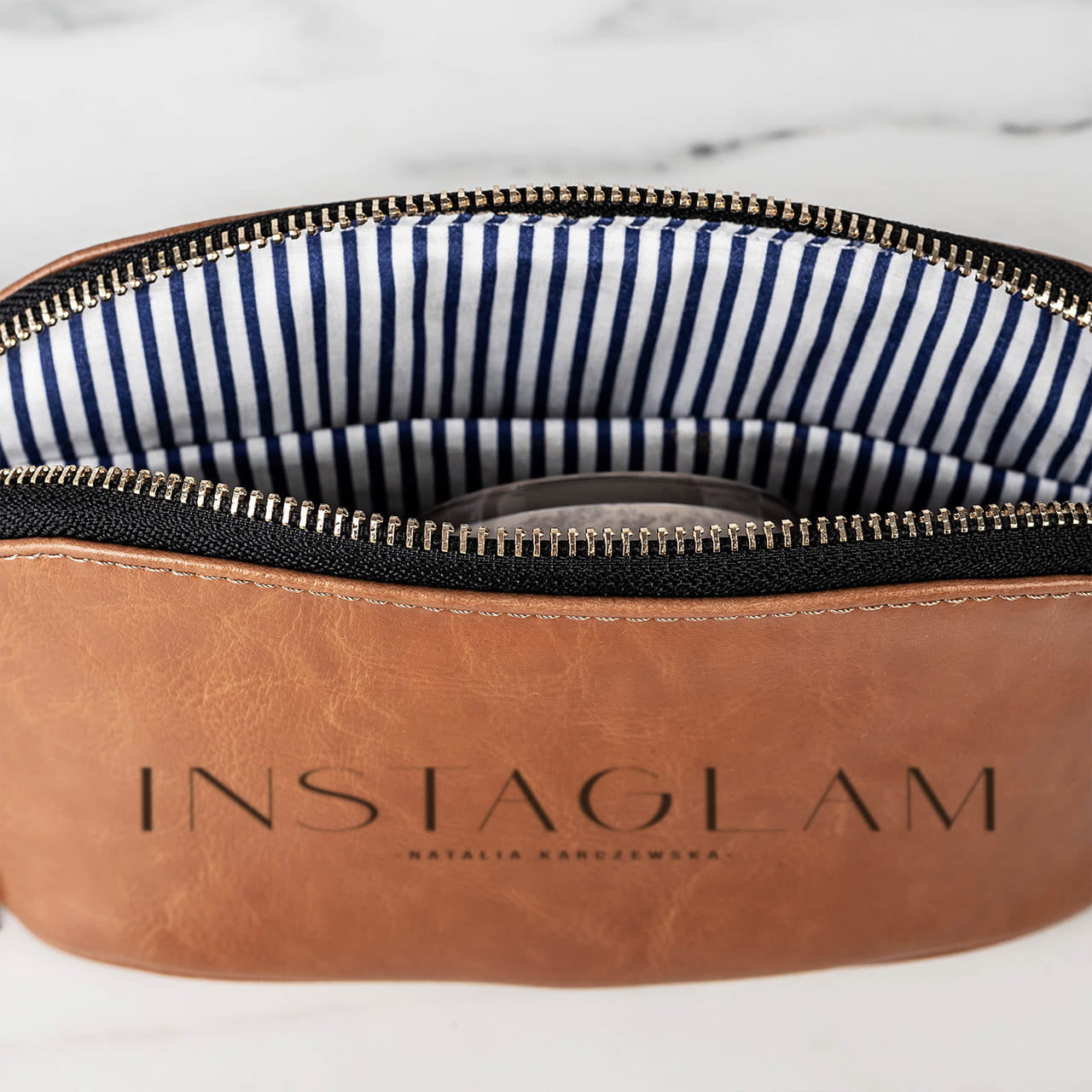 Kosmetyczka skórzana - Instaglam - prezent dla influencerki skórzana kosmetyczka damska kosmetyczka