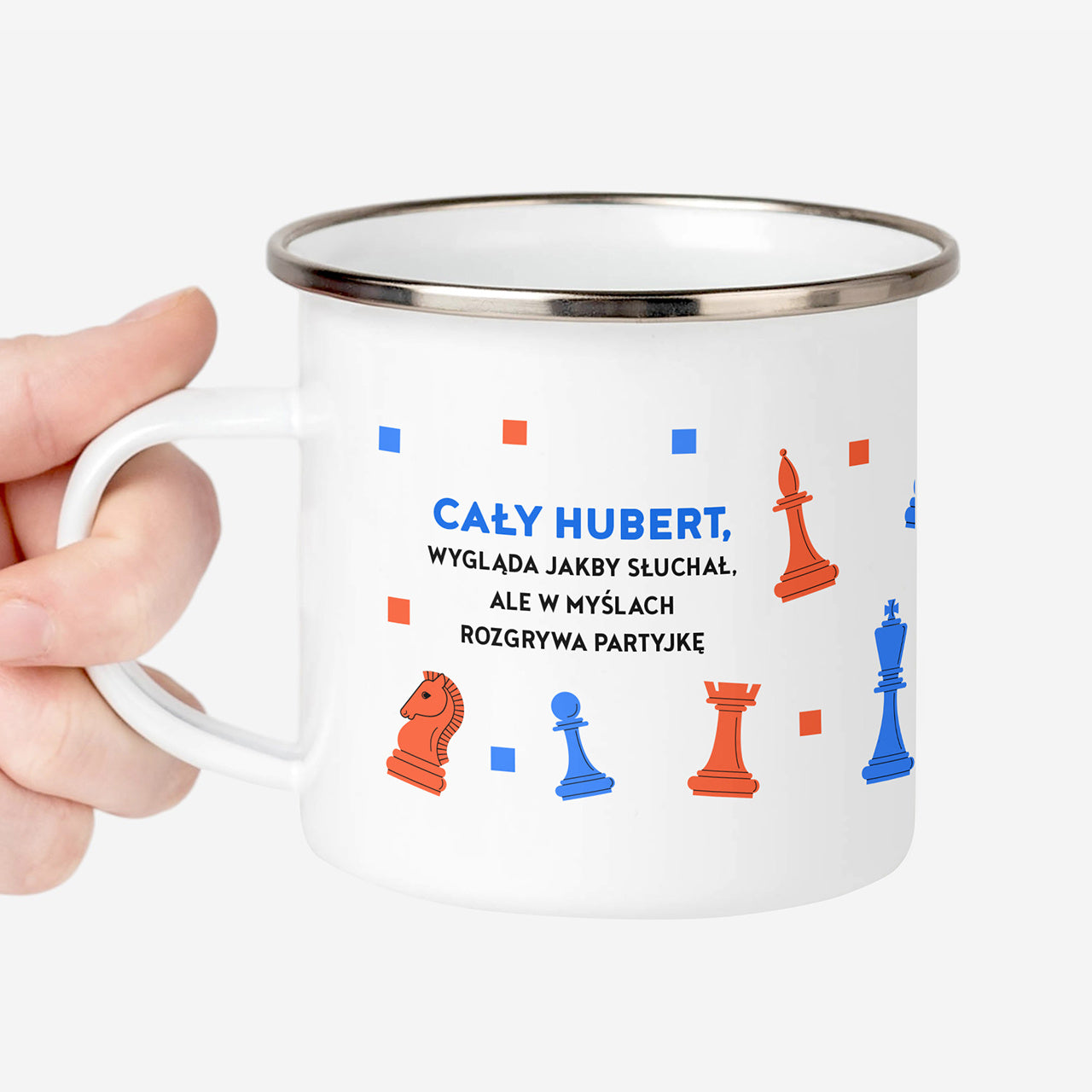 Emaliowany kubek dla szachisty prezent dla młodego szachisty personalizowany kubek dla dziecka